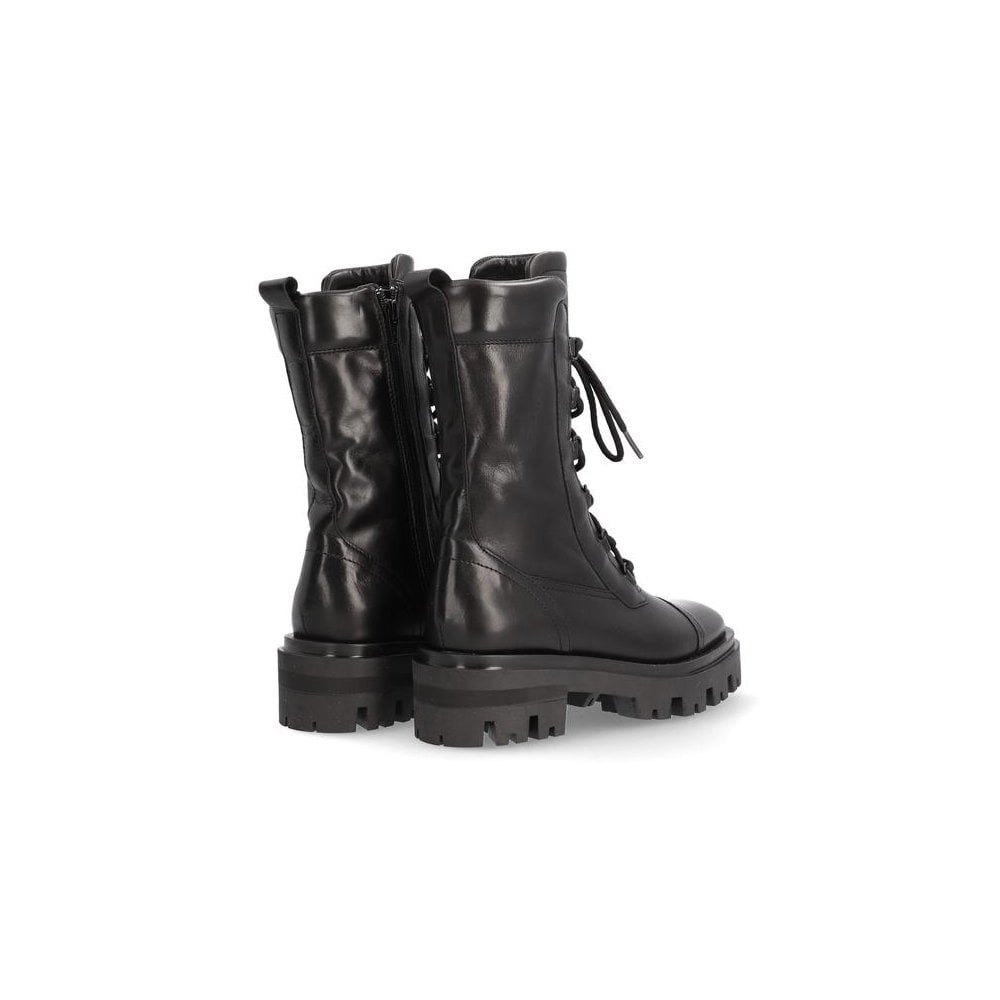 Alpe Monza Leather Lace Up Thick Sole Military Boot Black