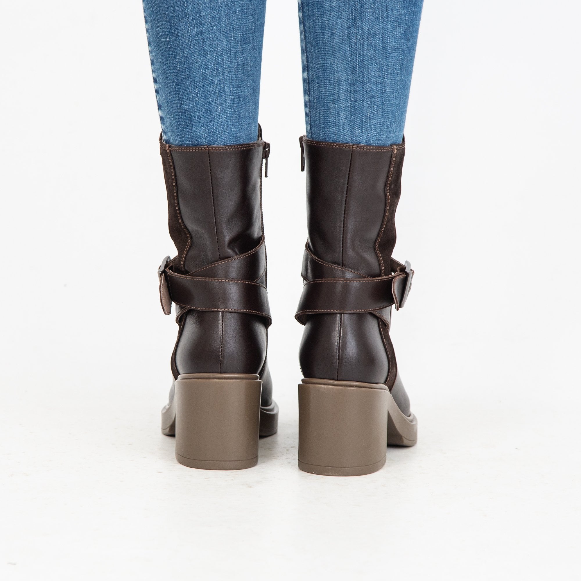 Dl Sport Smooth Leather Ankle Boot With Buckle Brown