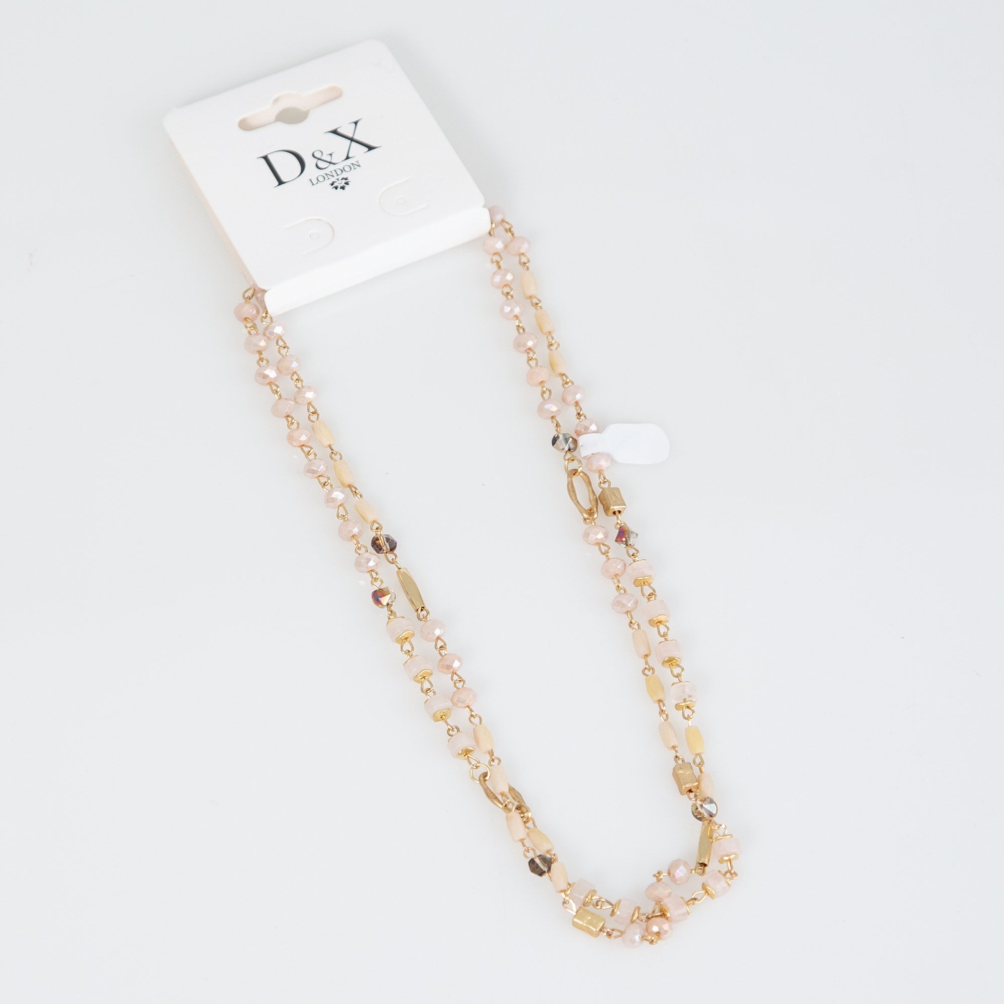D&x London Crystal Beaded Link Necklace Pale Pink/gold