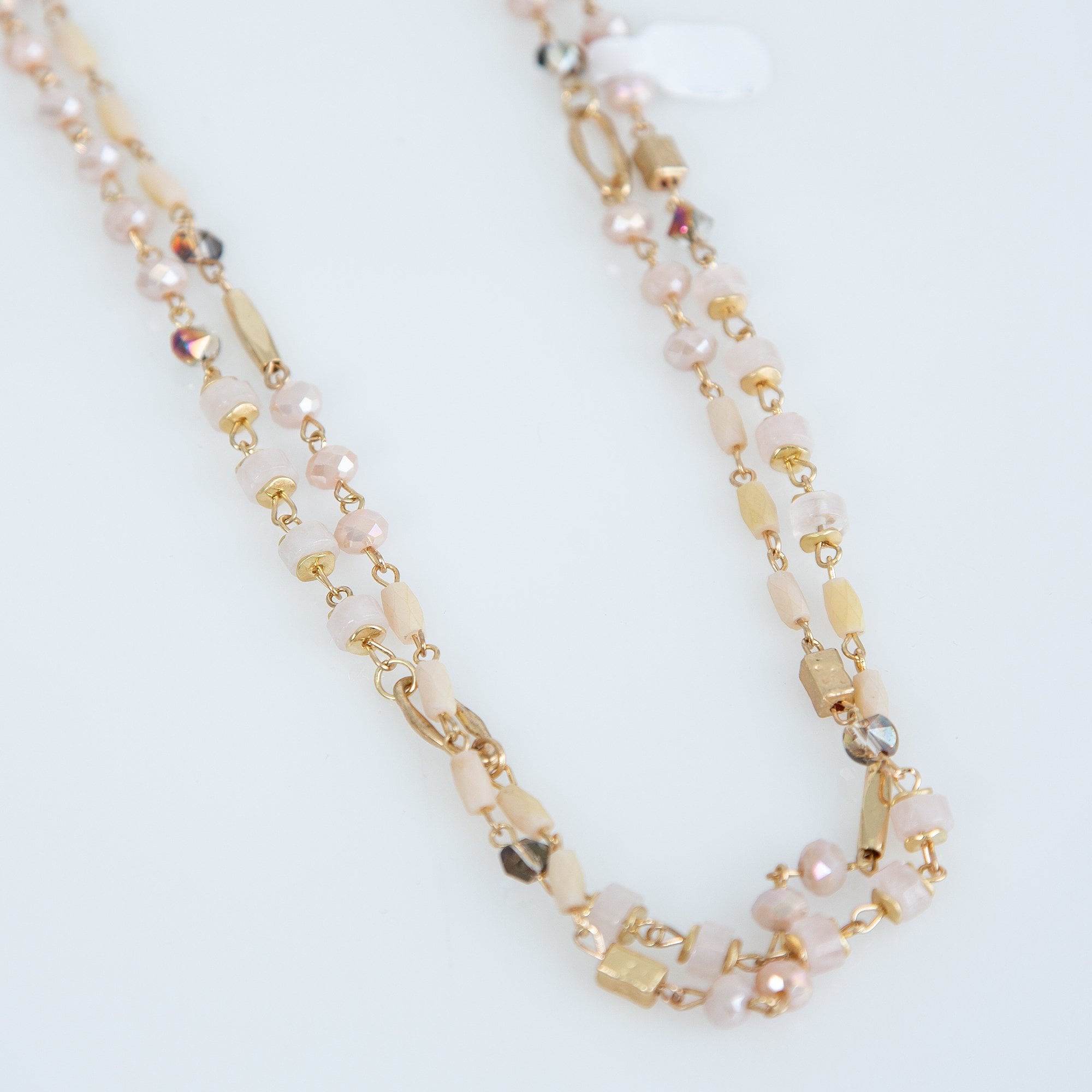 D&x London Crystal Beaded Link Necklace Pale Pink/gold