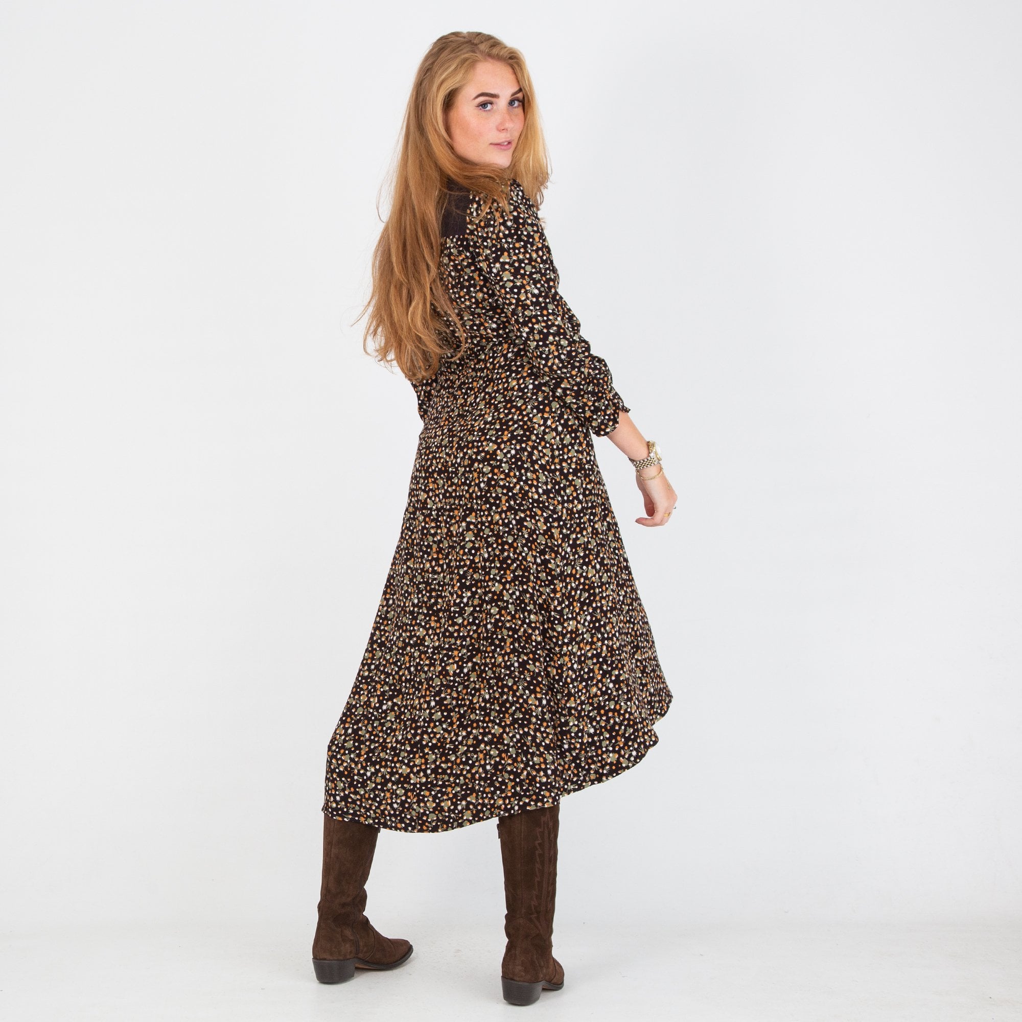 Scotch & Soda Floral Gathered Waist Dress Black/orange