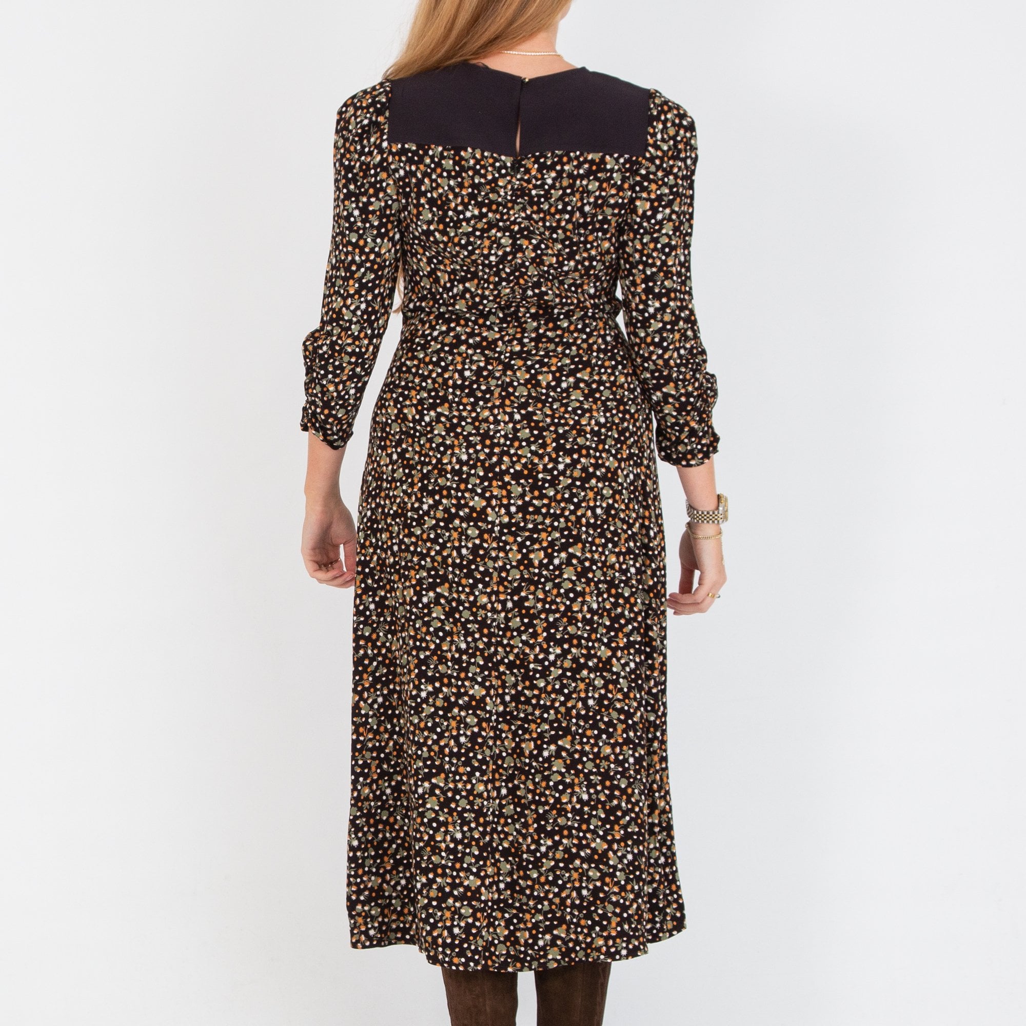 Scotch & Soda Floral Gathered Waist Dress Black/orange