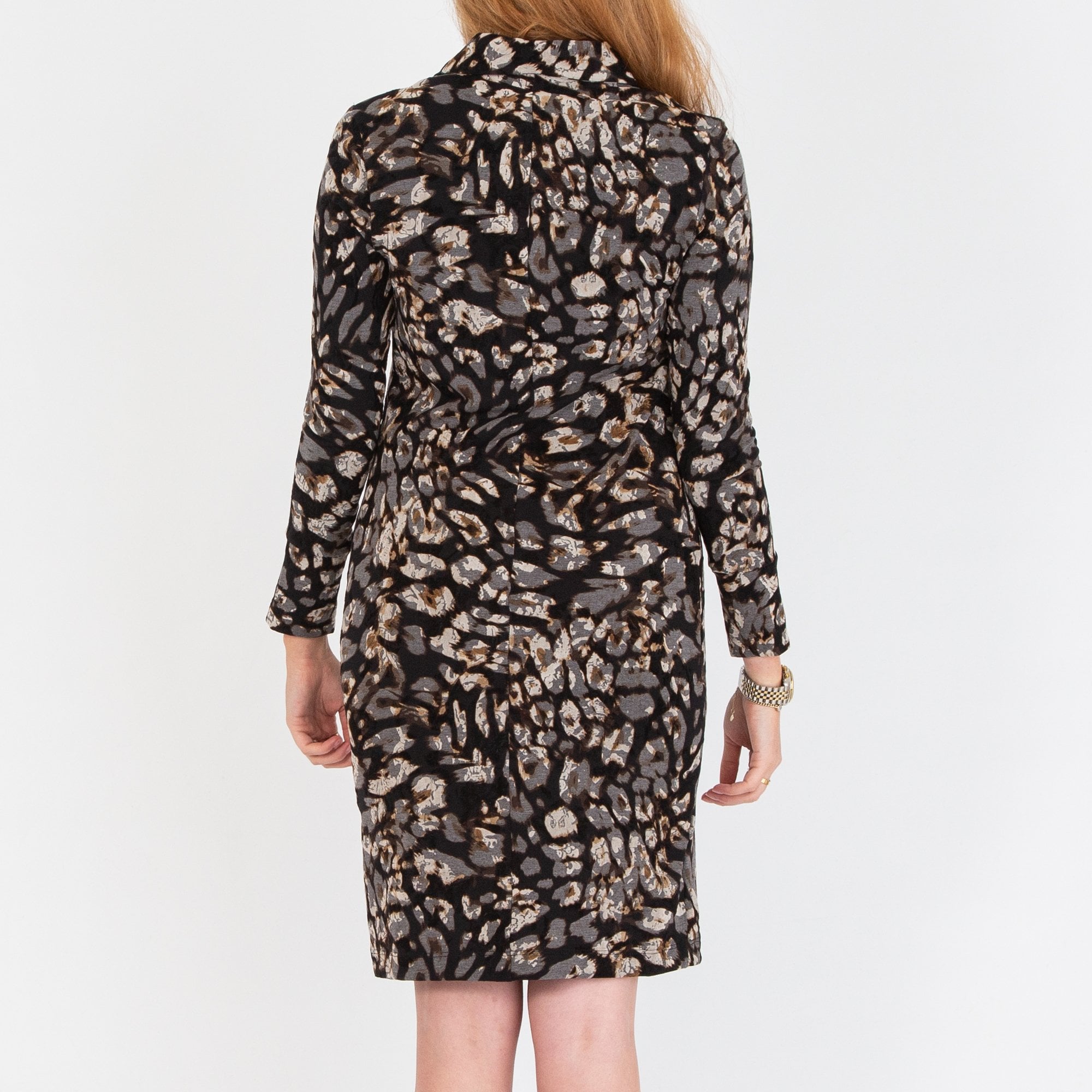 Pomodoro Leopard Jersey Dress With Zip Neck Black/grey