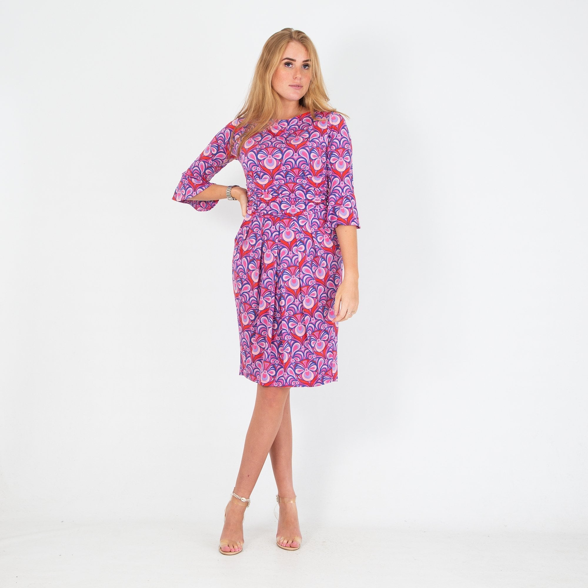 Onjenu Tammy Short Dress With Pockets & Frill Sleeve Pink/purple