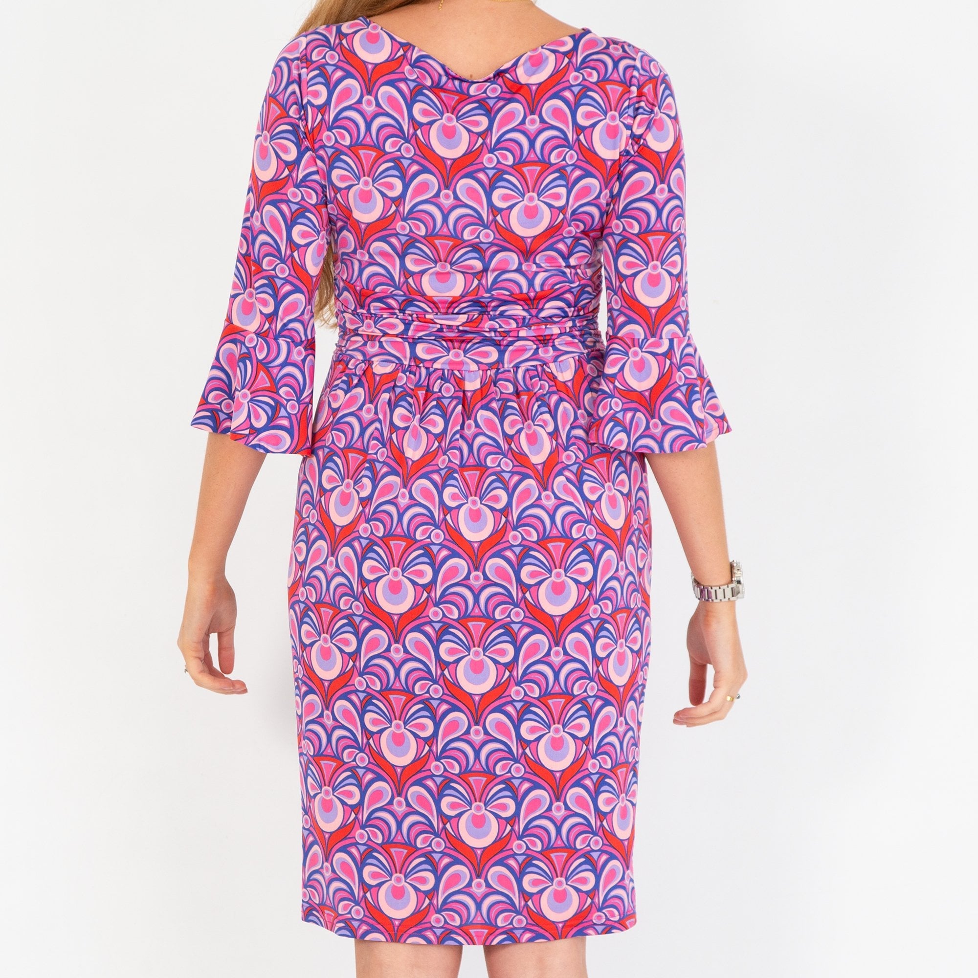 Onjenu Tammy Short Dress With Pockets & Frill Sleeve Pink/purple