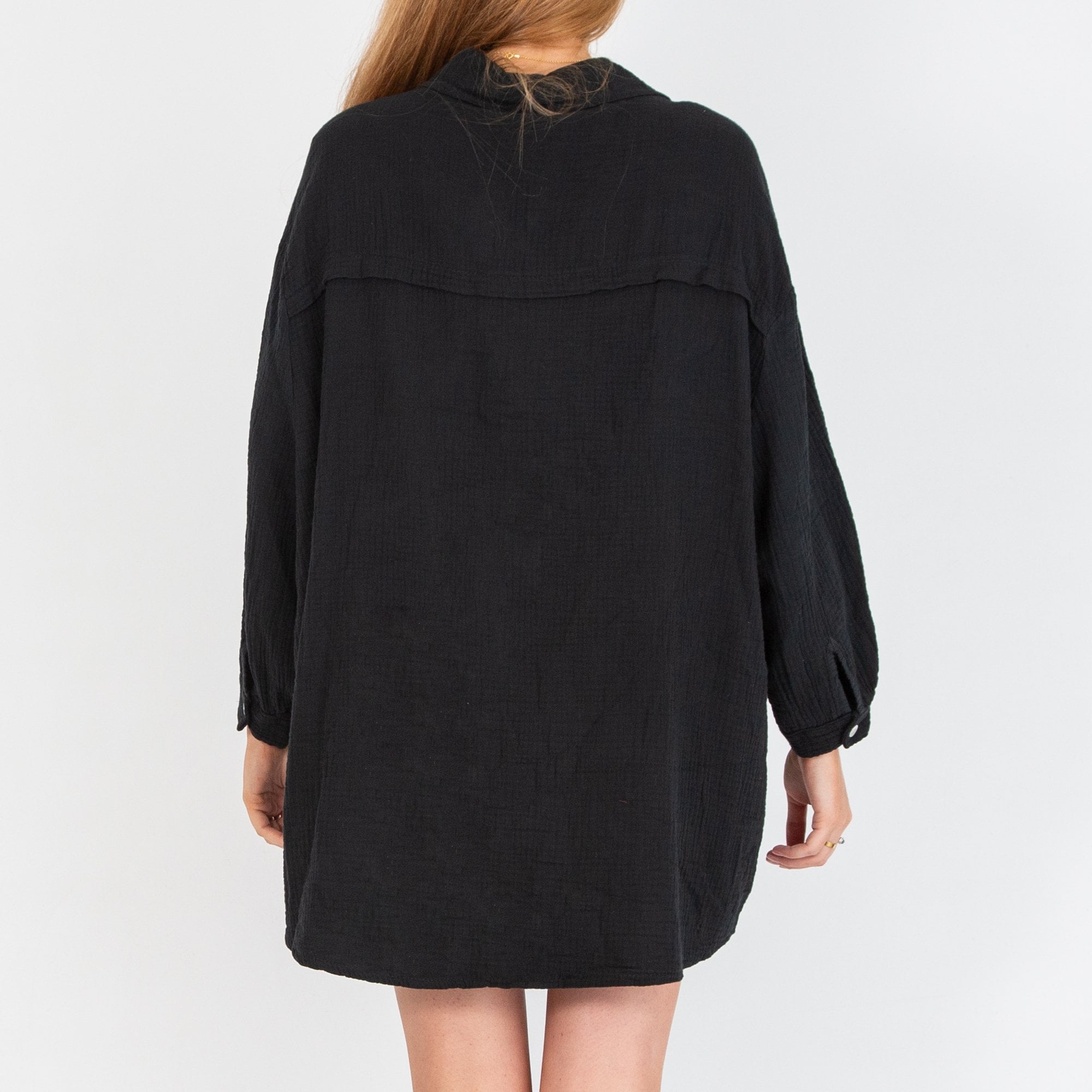 Goose Island Oversize Button Down Textured Cotton Shirt Black