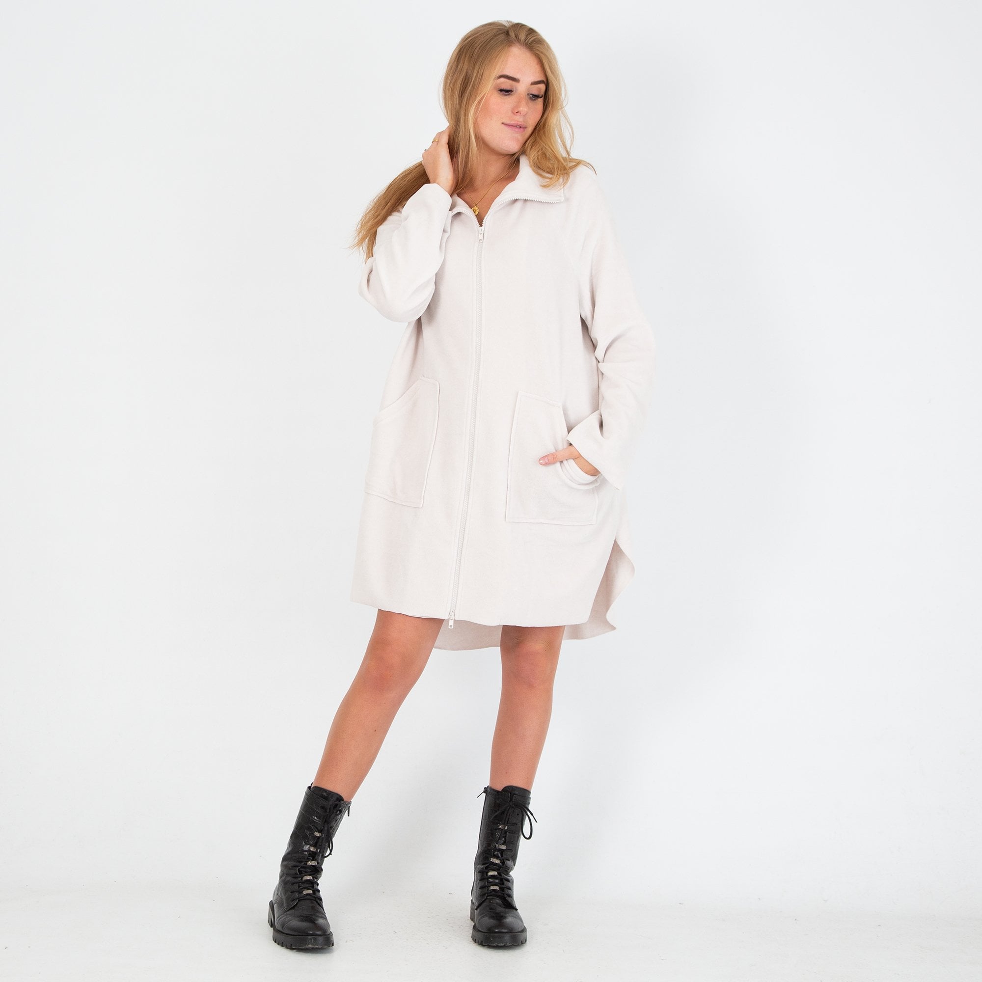 Simclan Oversize Fleece Zip Down Jacket Oyster