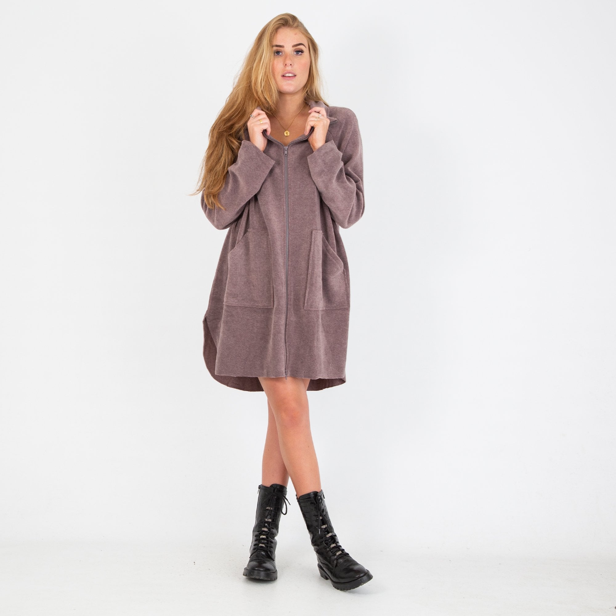 Simclan Oversize Fleece Zip Down Jacket Mauve