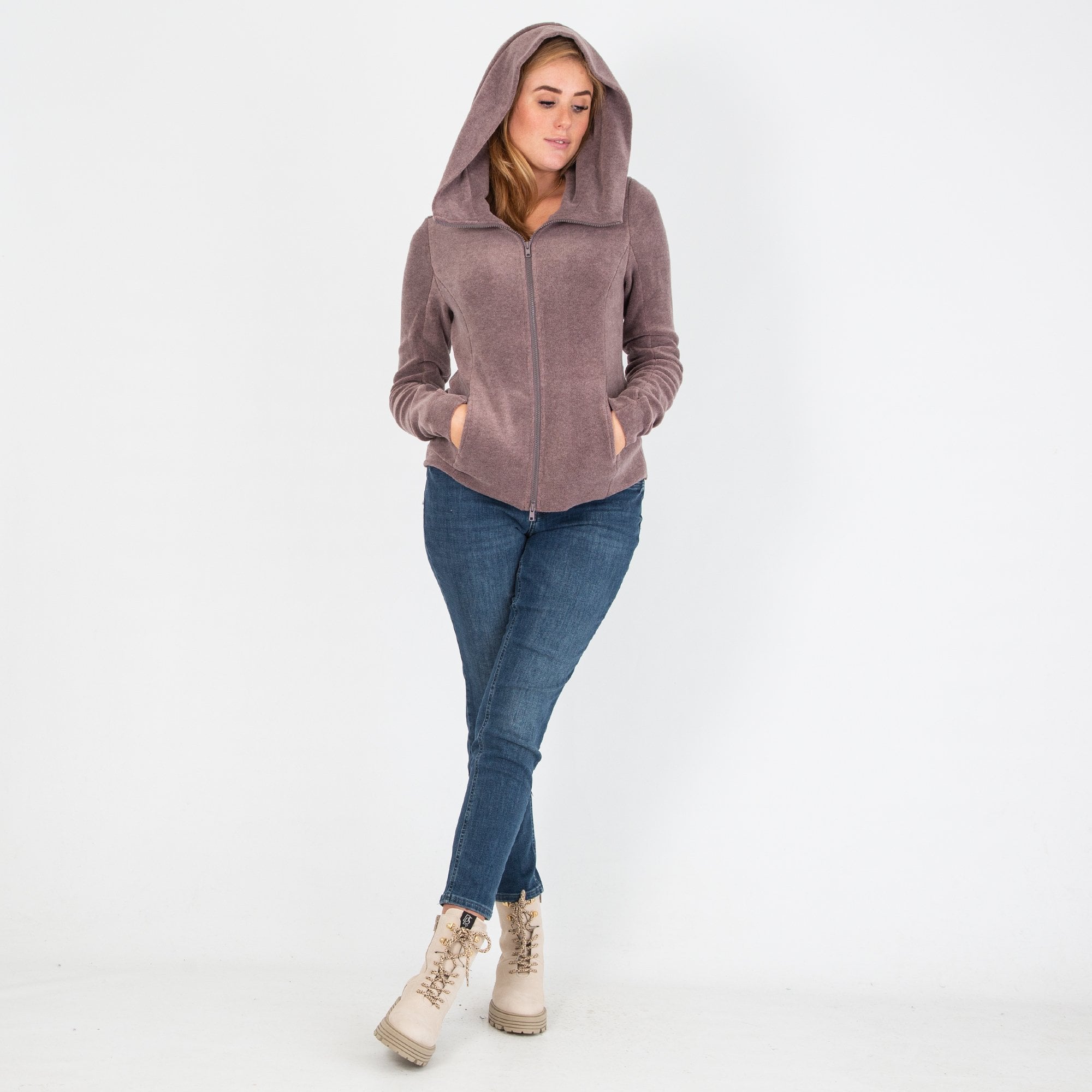 Simclan Fitted Zip Hooded Fleece Jacket Mauve
