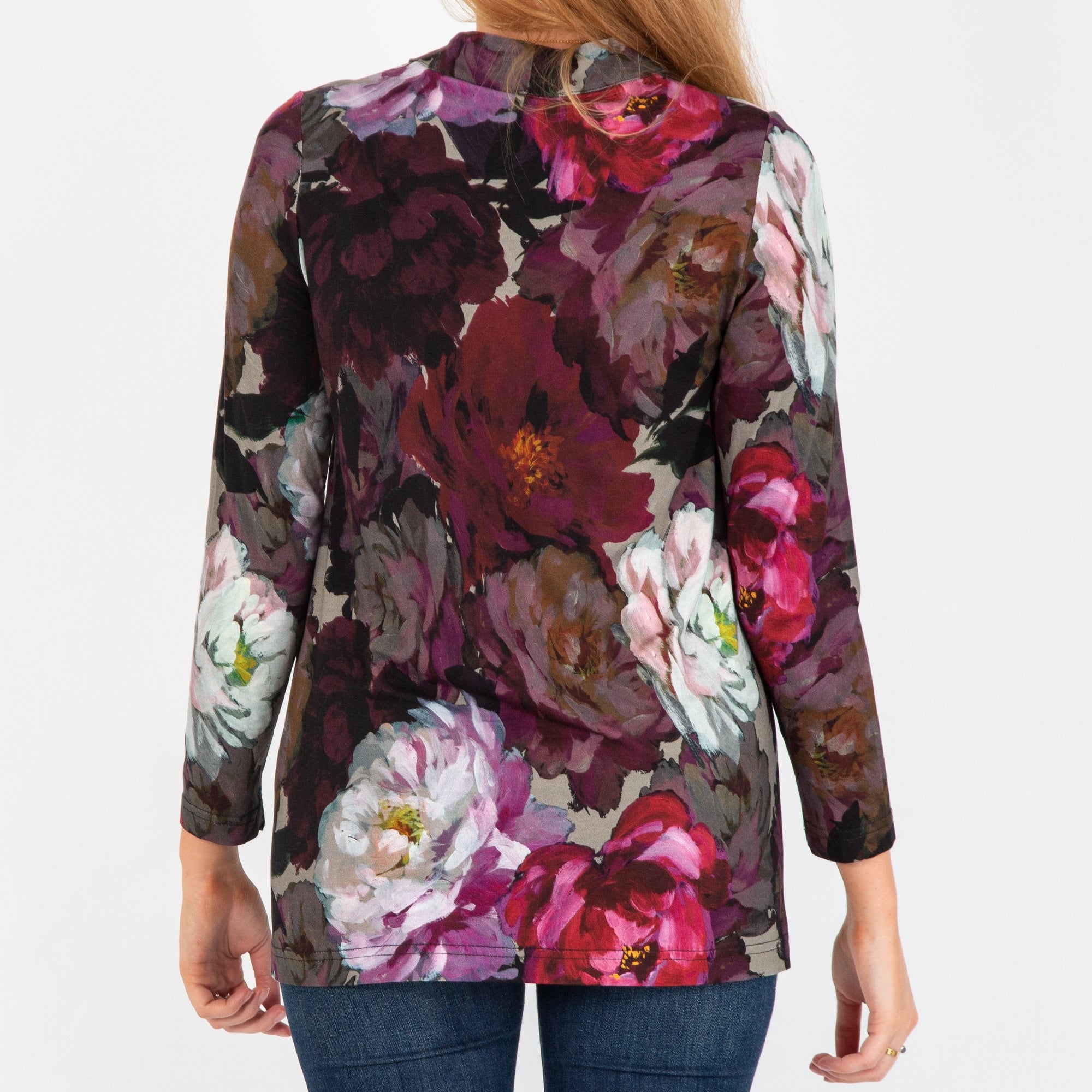 Sahara V Neck Rose Print A Line Top Purple/grey