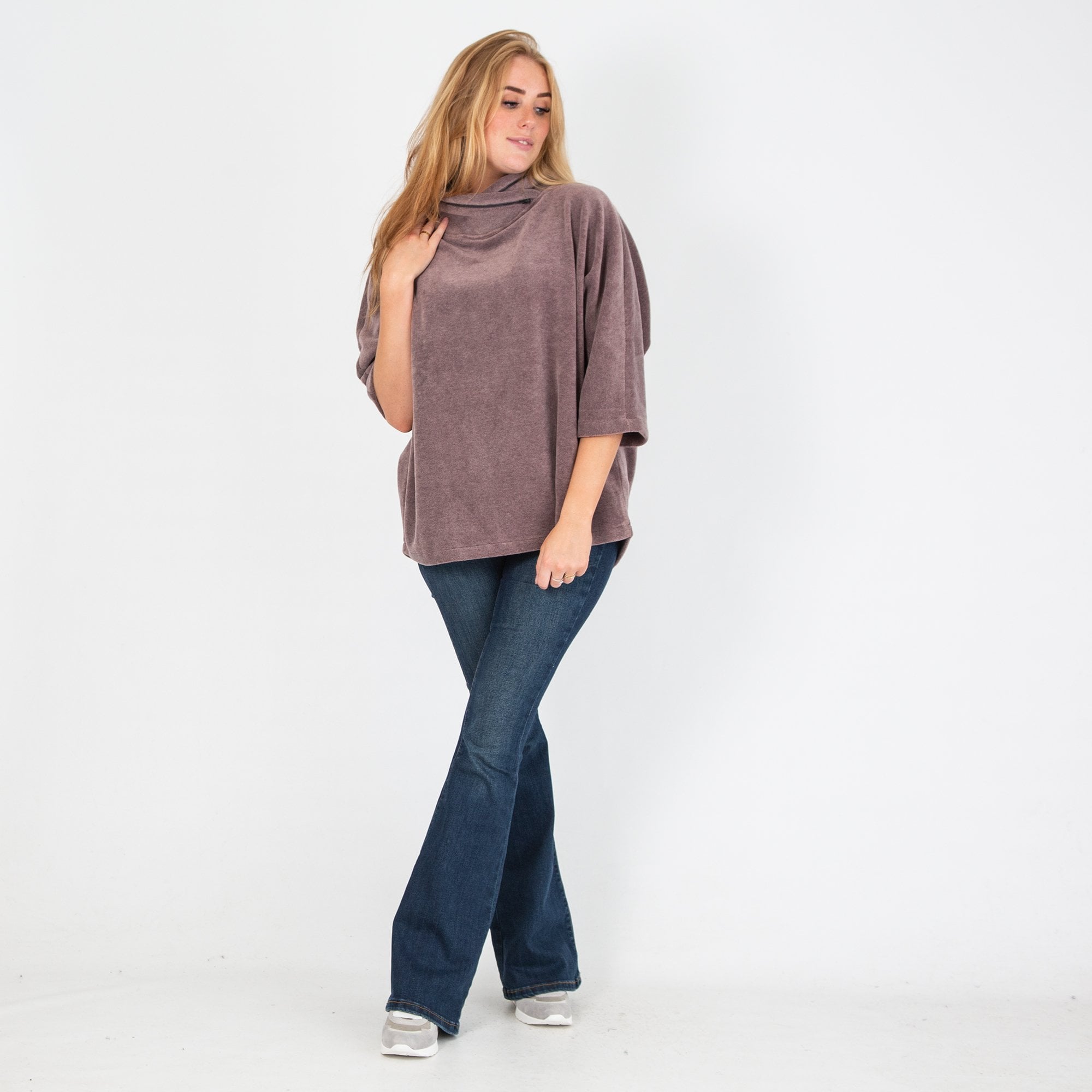 Simclan Cowl Neck 3/4 Sleeve Fleece Jumper Mauve
