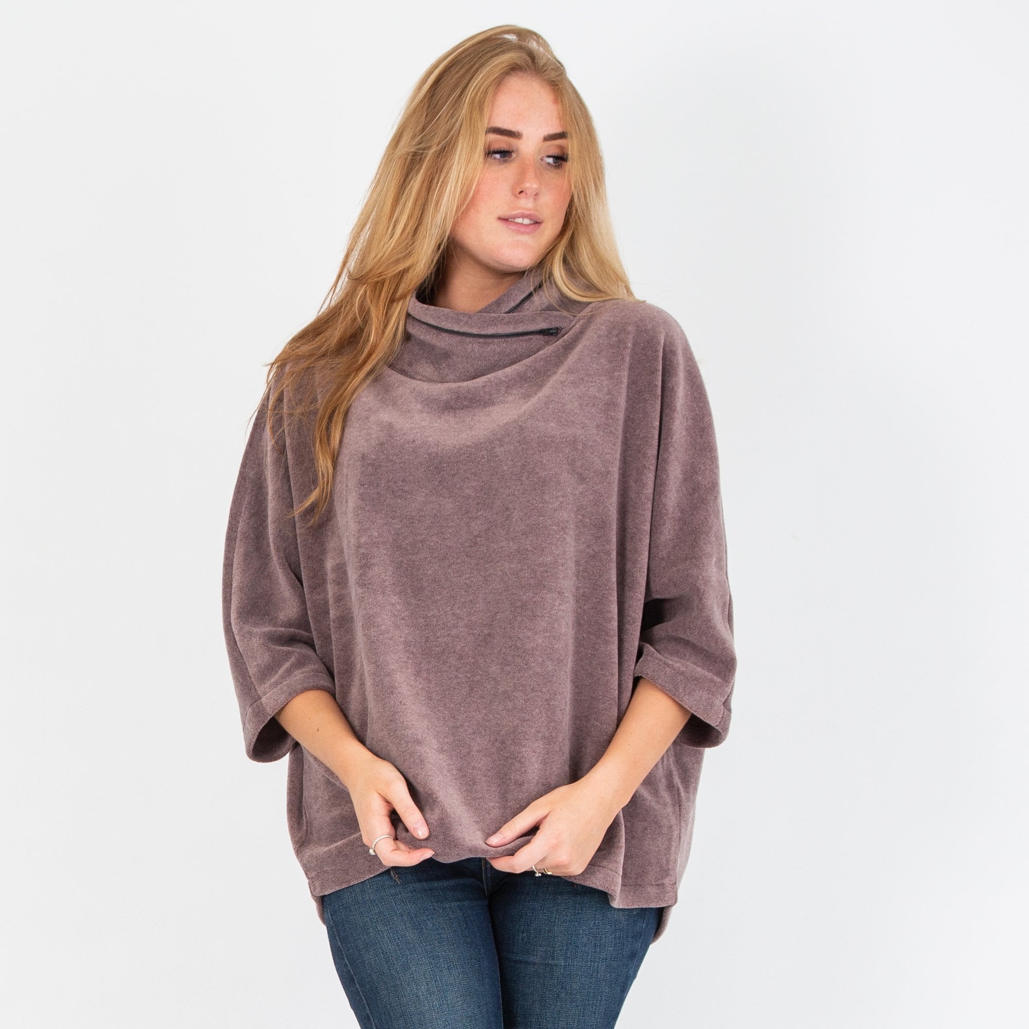 Simclan Cowl Neck 3/4 Sleeve Fleece Jumper Mauve