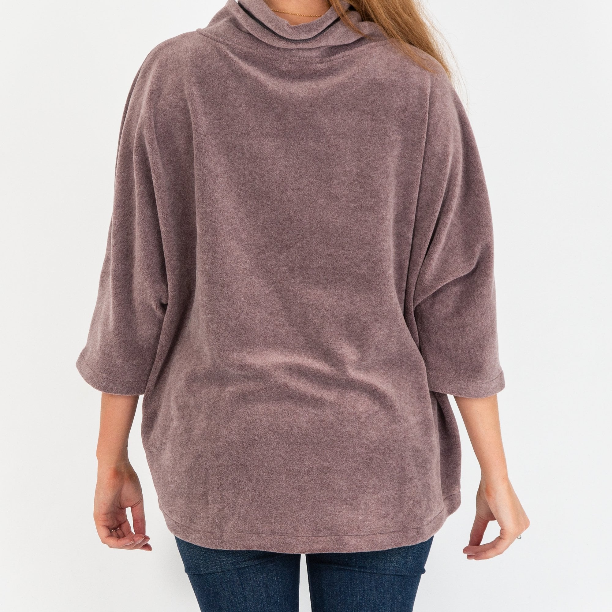 Simclan Cowl Neck 3/4 Sleeve Fleece Jumper Mauve