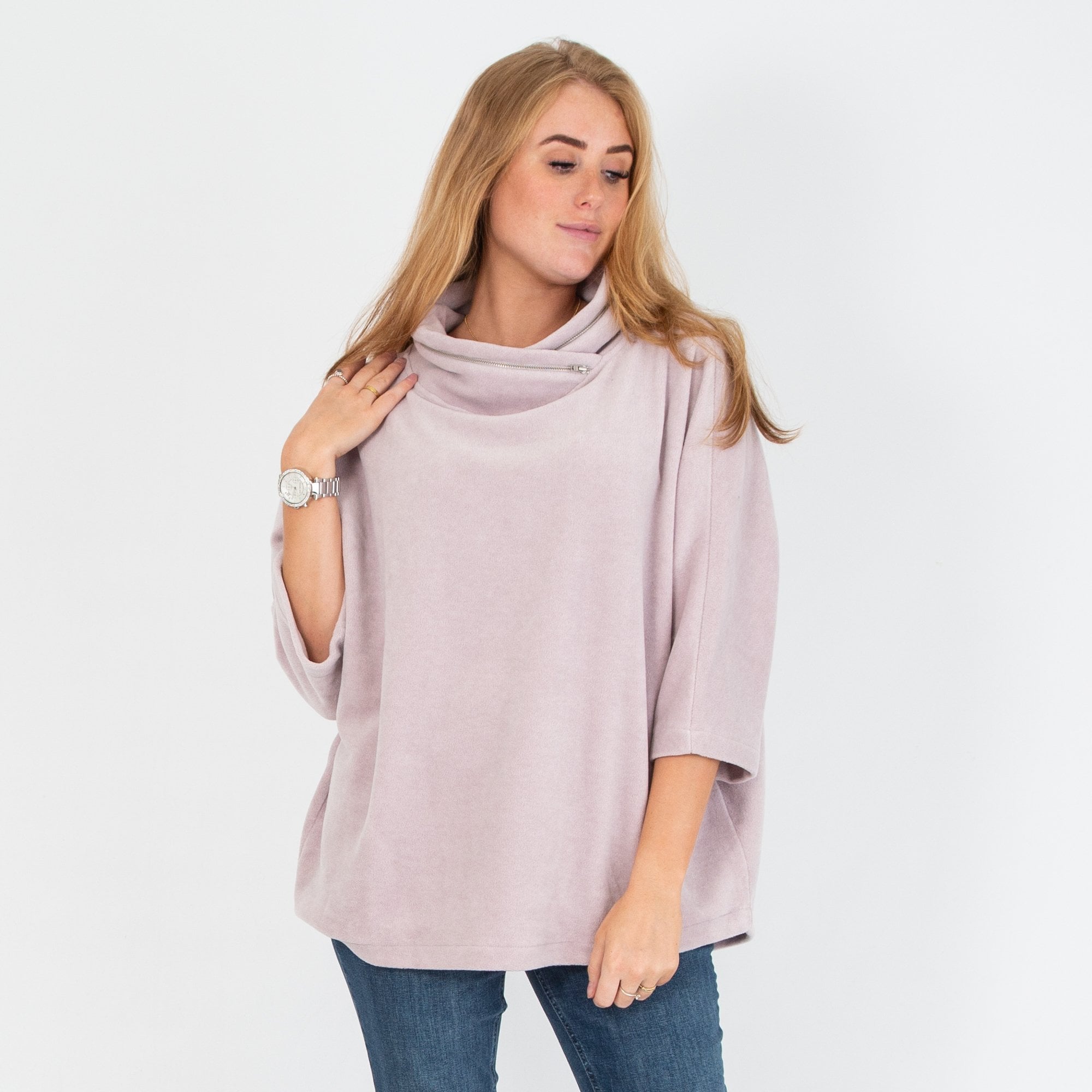Simclan Cowl Neck 3/4 Sleeve Fleece Jumper Lilac