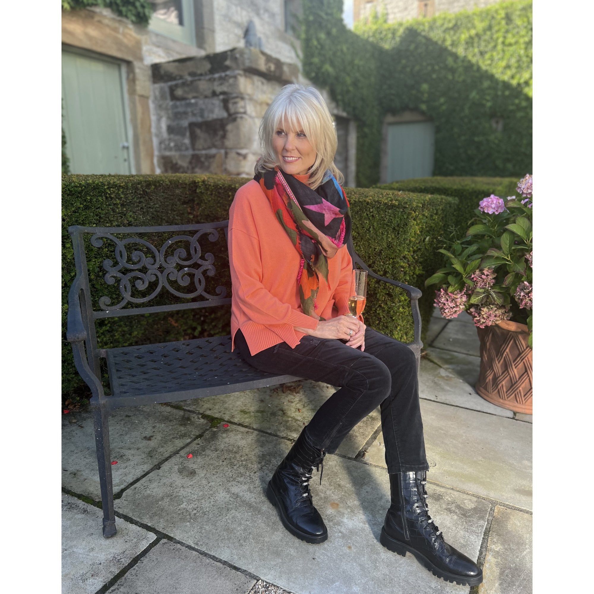 &isla Farah Funnel Neck Cashmere Jumper With Ribbed Detail Pumpkin