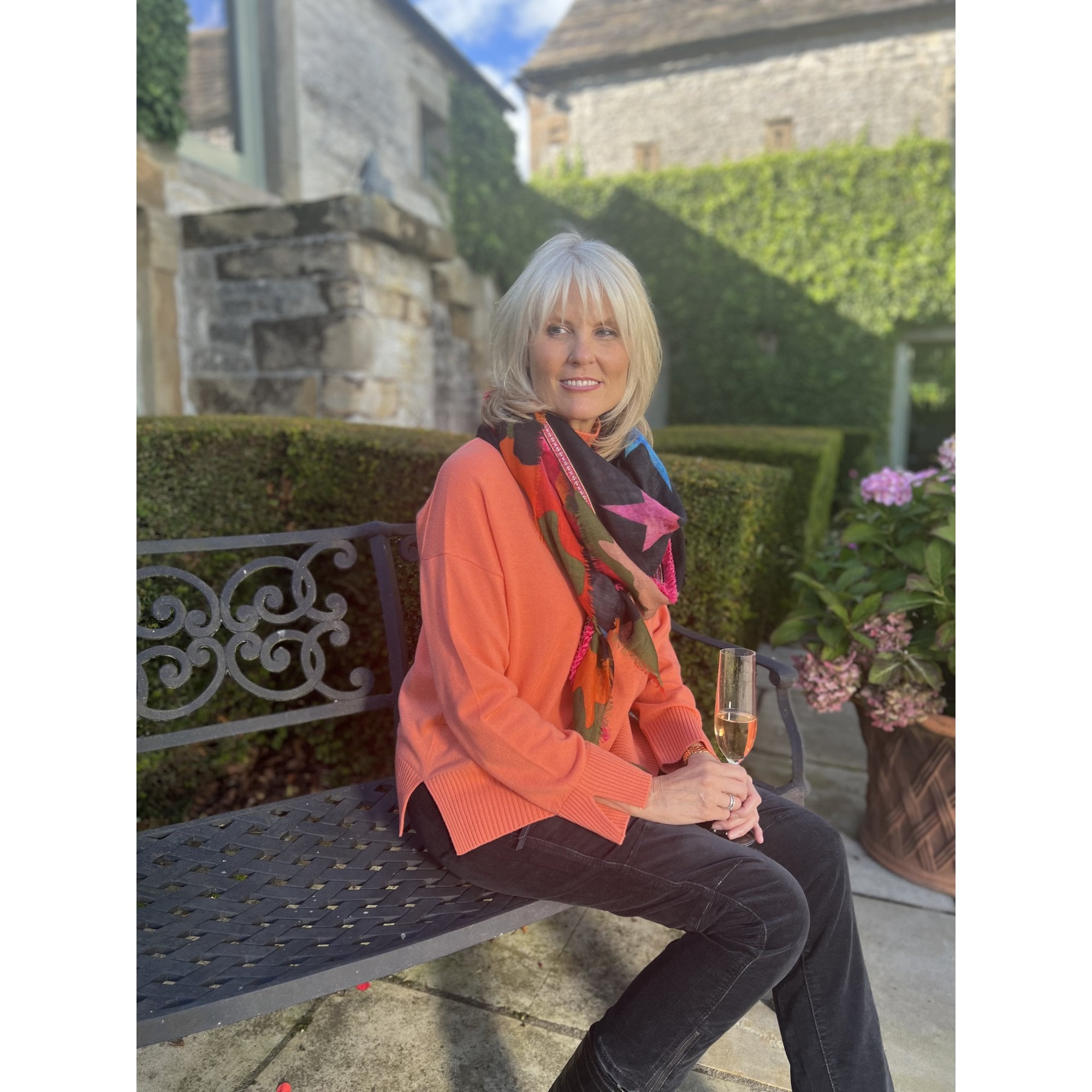 &isla Farah Funnel Neck Cashmere Jumper With Ribbed Detail Pumpkin