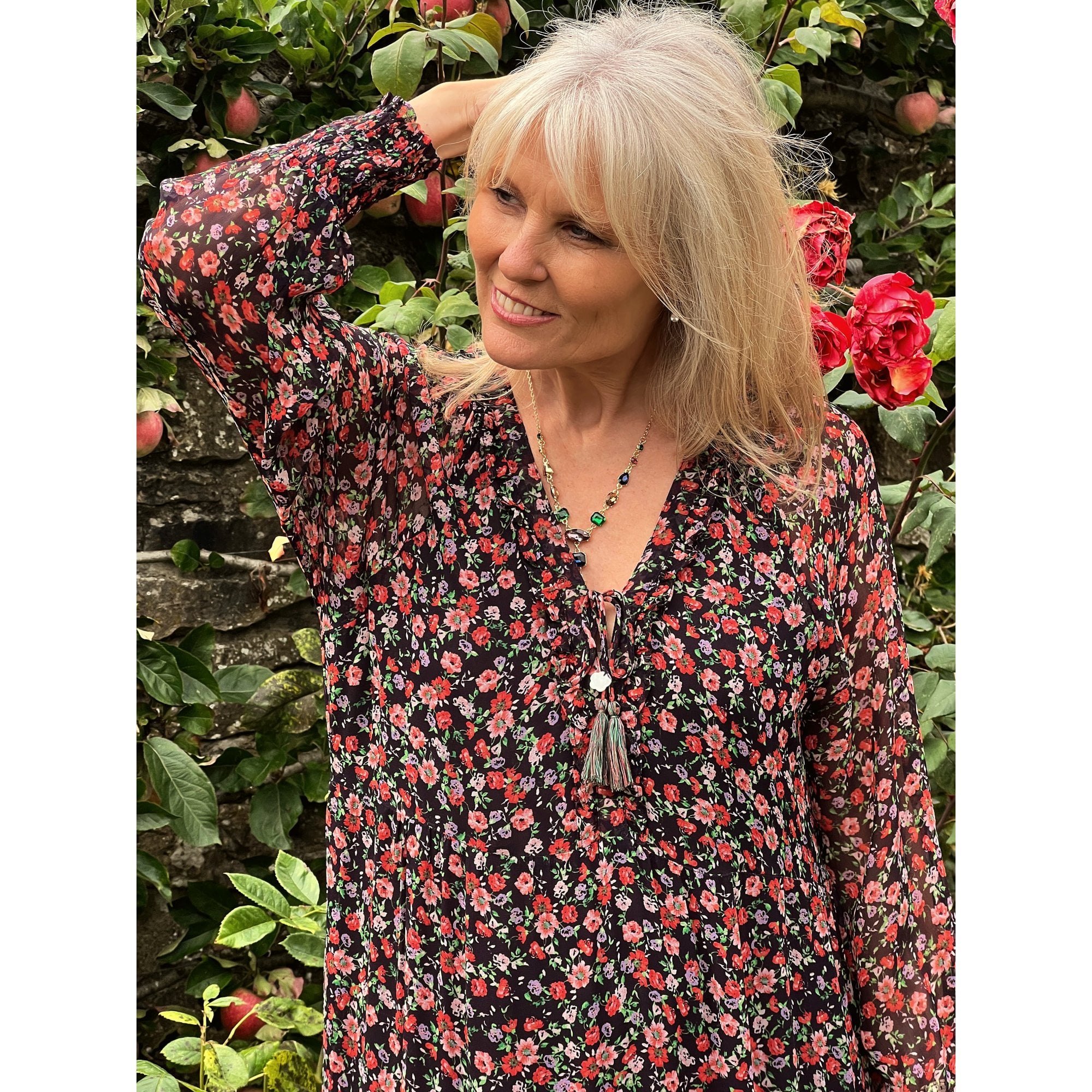 Moliin Elena Pretty Floral Tiered Hem Maxi Dress Red/Black/Multi