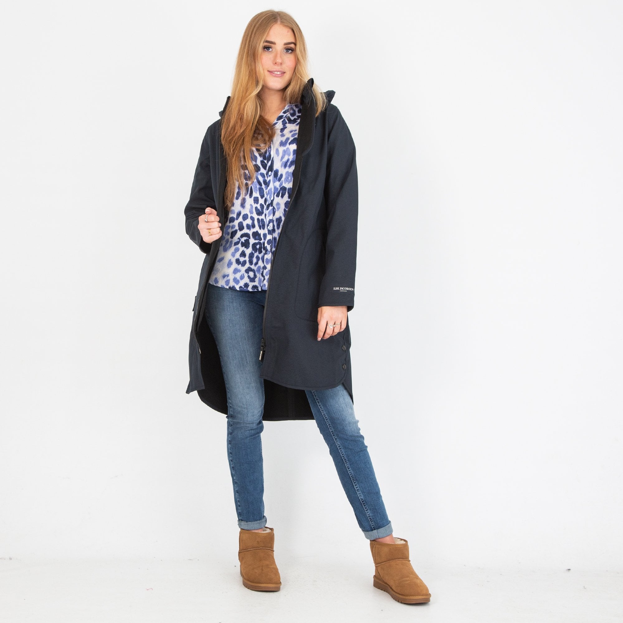 Ilse Jacobsen Rain128 Waterproof Raincoat With Hood Shaped Hem Dark Indigo