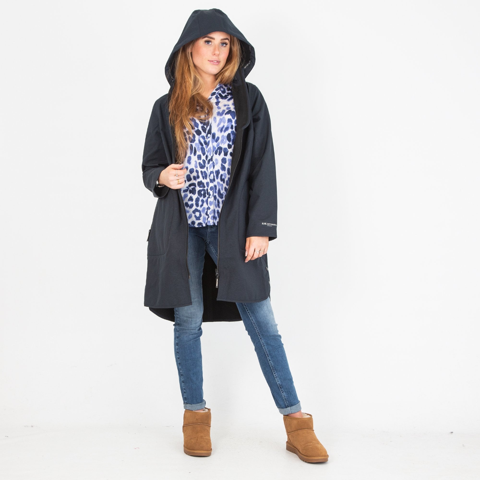 Ilse Jacobsen Rain128 Waterproof Raincoat With Hood Shaped Hem Dark Indigo