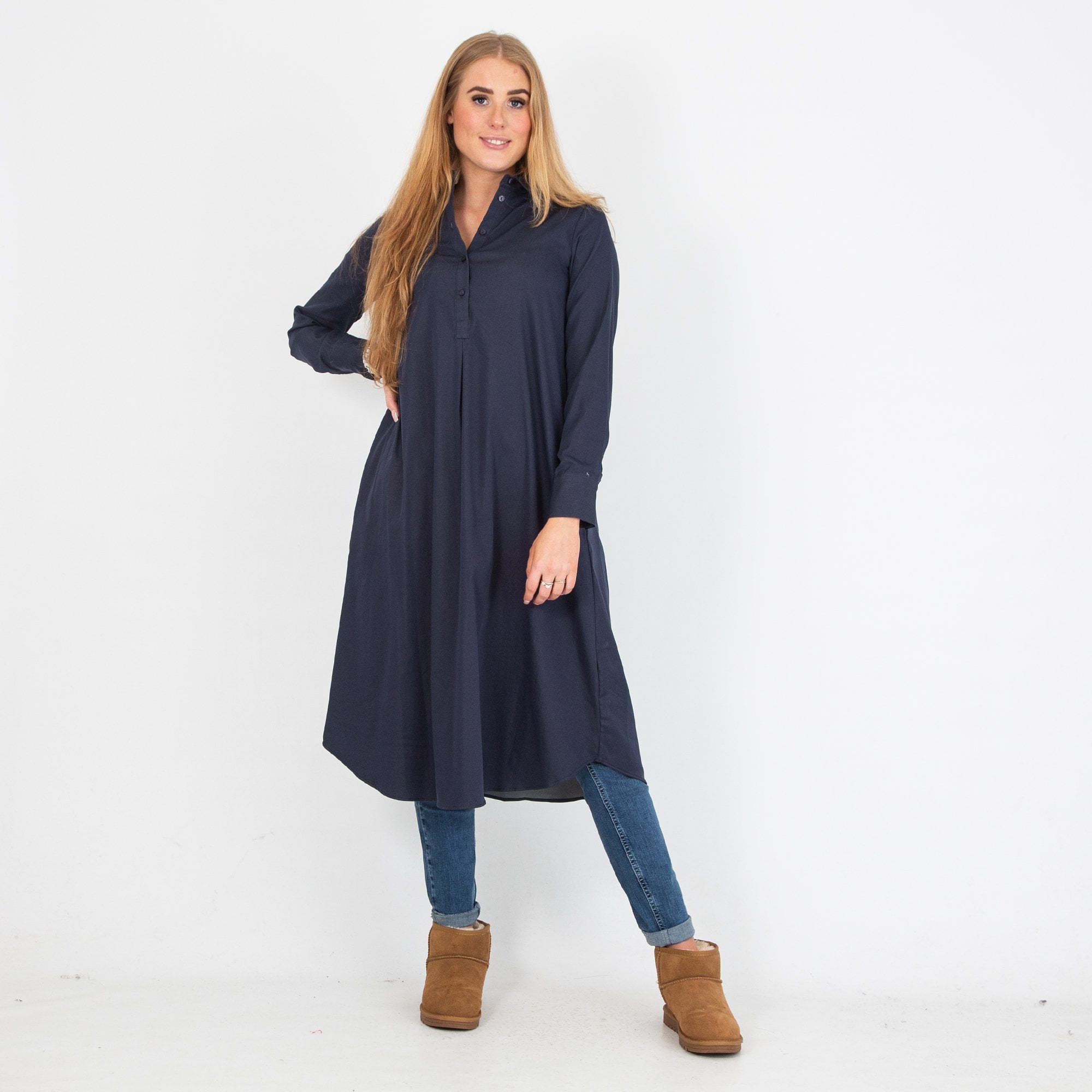 Milano Italy Cotton Stretch Loose Shirt Dress Navy