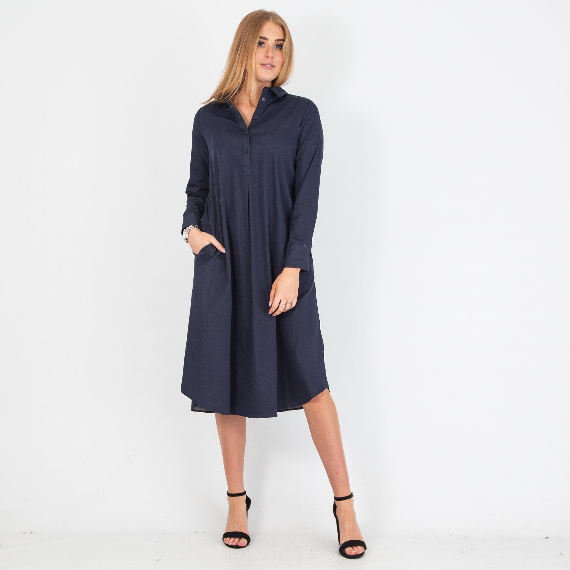 Milano Italy Cotton Stretch Loose Shirt Dress Navy