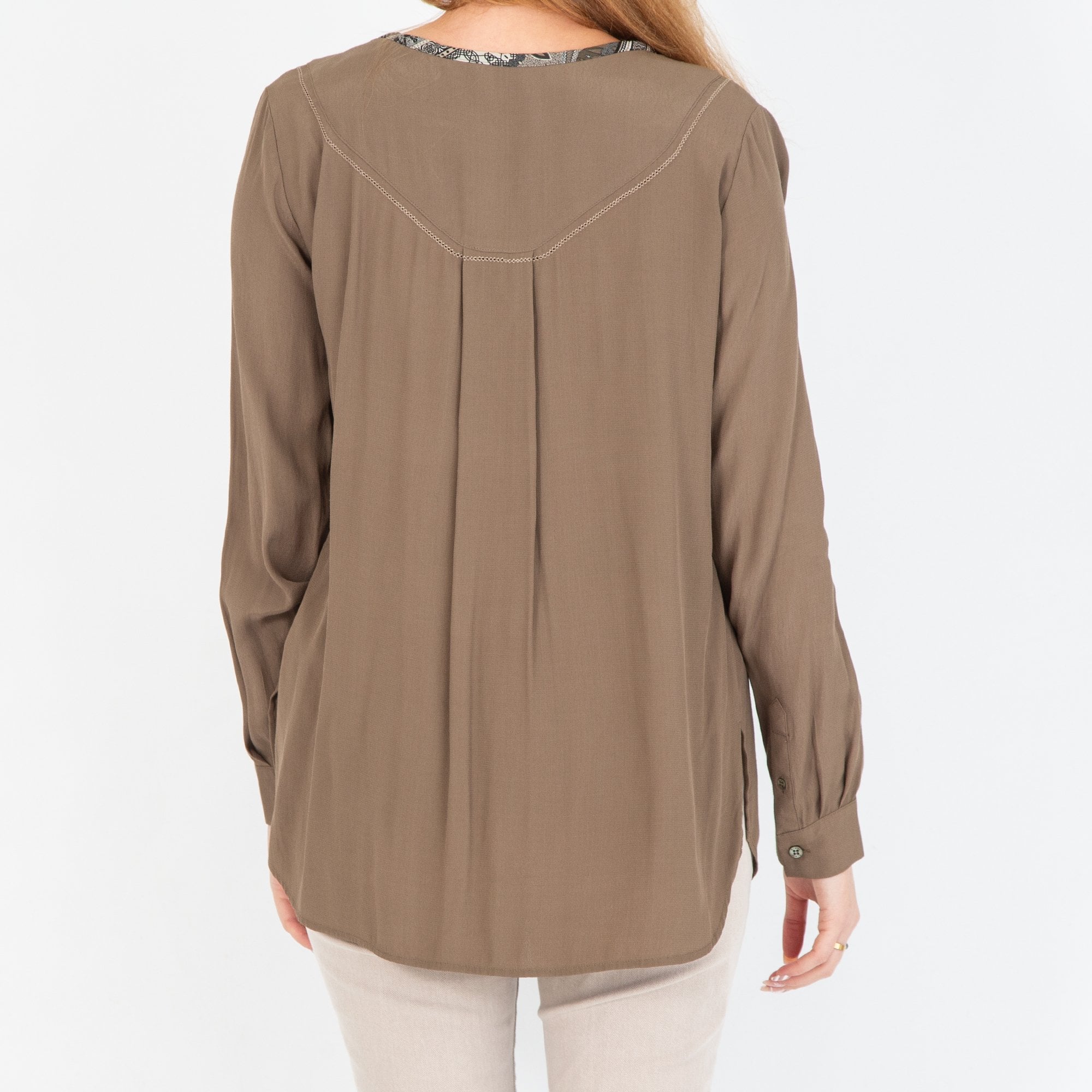 Riani Open V Neck Blouse Mongolian Green