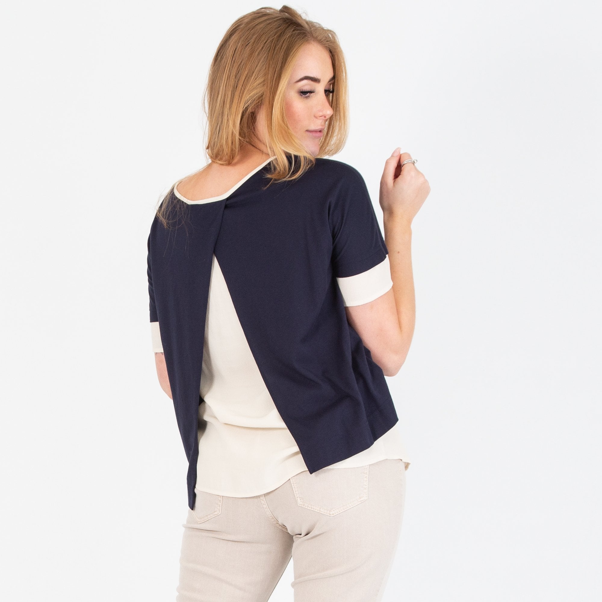 Riani Double Layer Open Back Top Navy/Cream