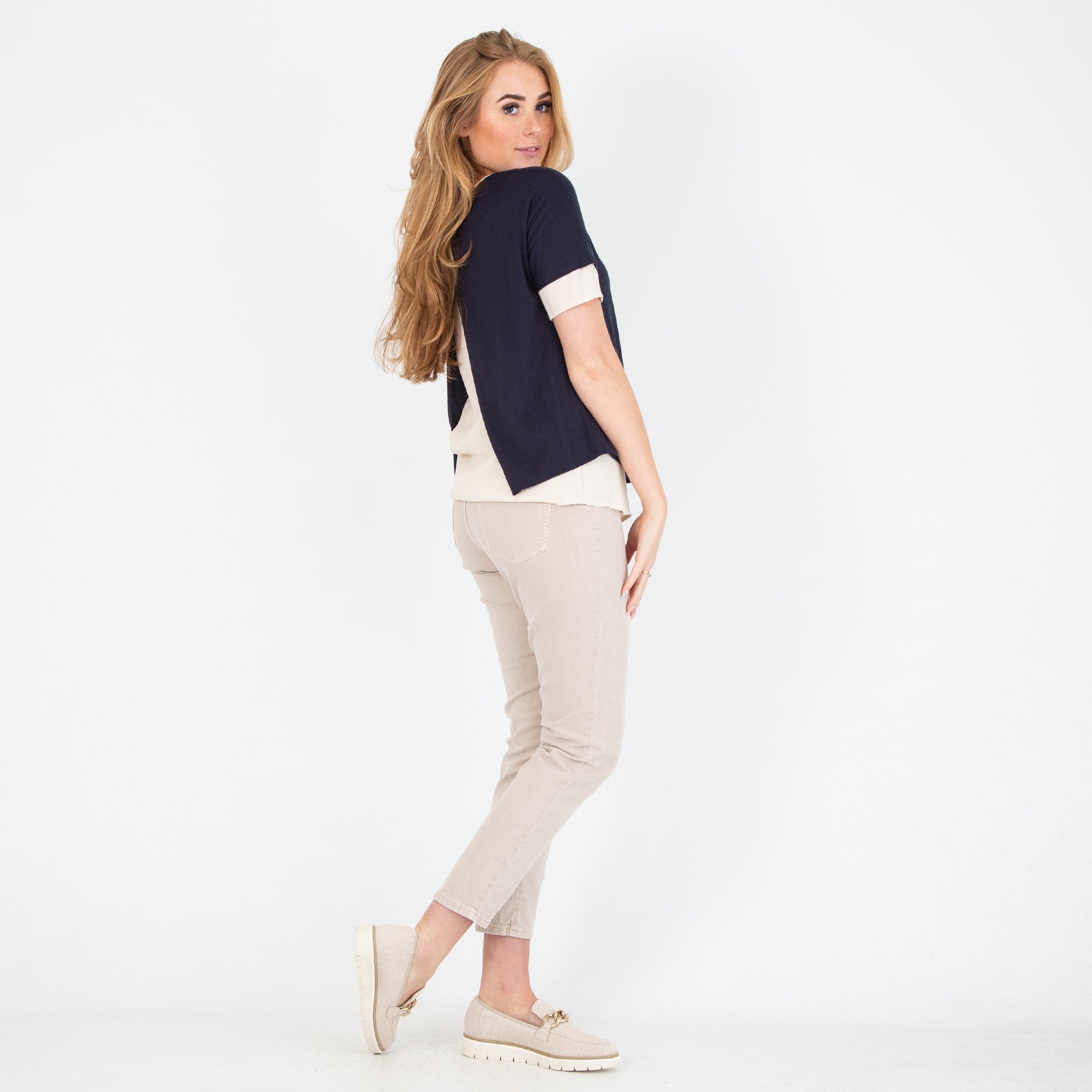 Riani Double Layer Open Back Top Navy/Cream