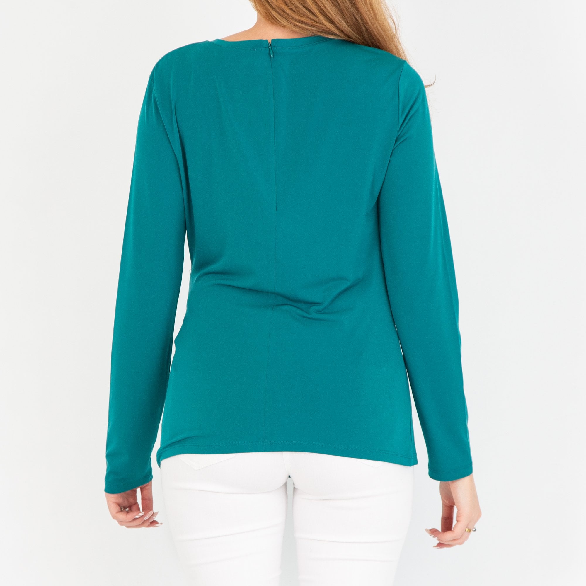 Michael Kors Long Sleeve Jersey Top With Gold Plate Side Gather Green