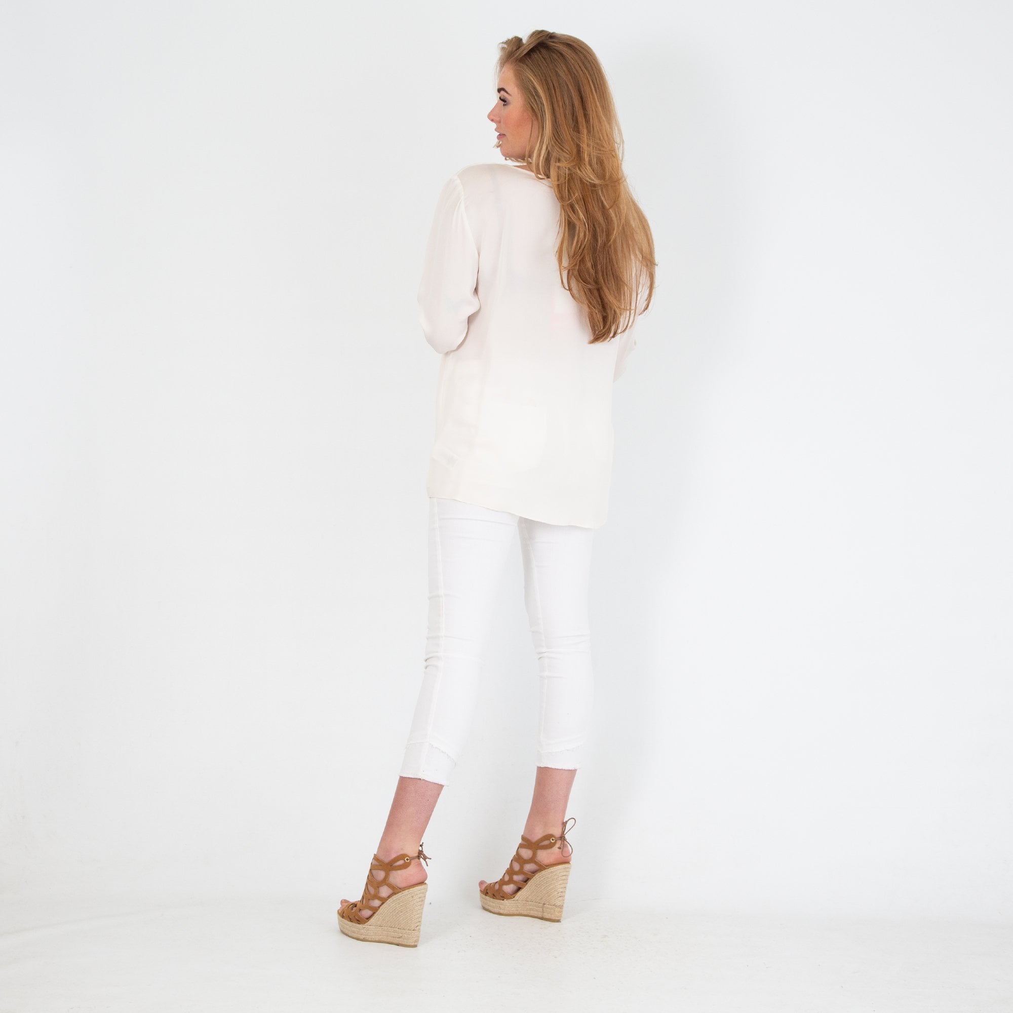 Michael Kors Long Sleeve Blouse With Stud Front Detail White