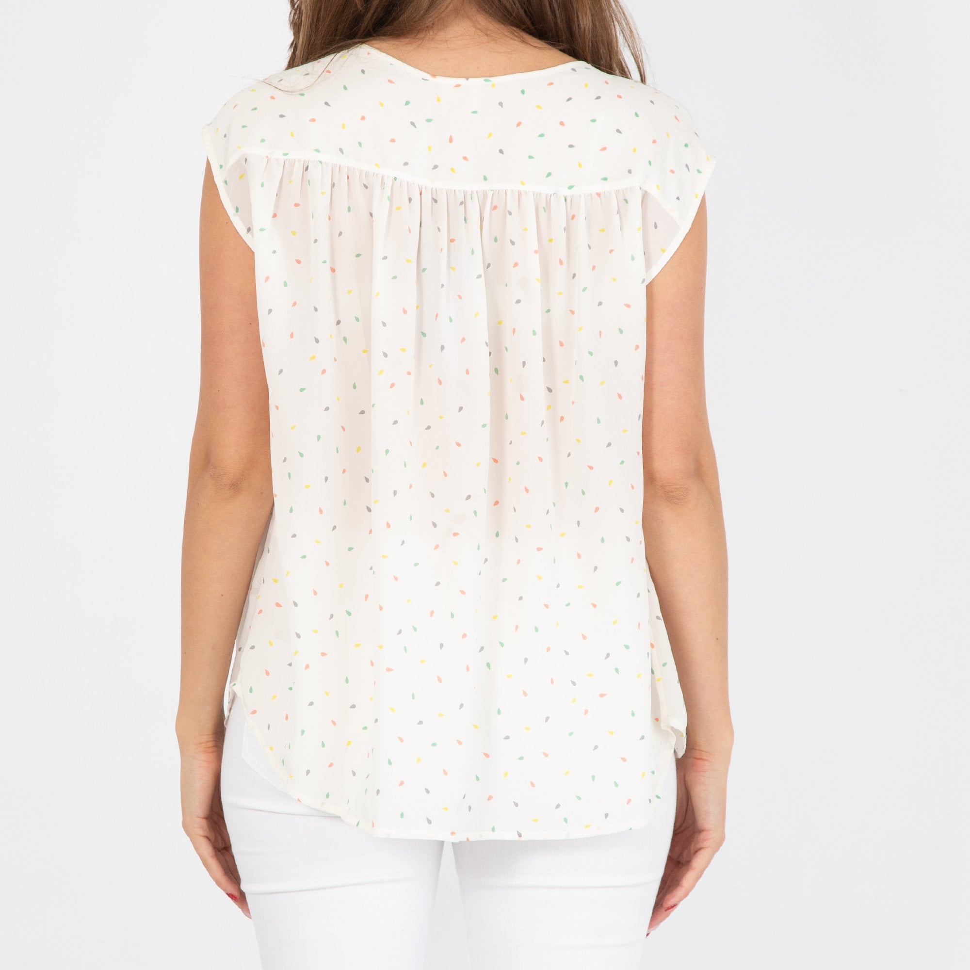 Des Petits Hauts Ondela Sleeveless Silk Print Blouse Cream