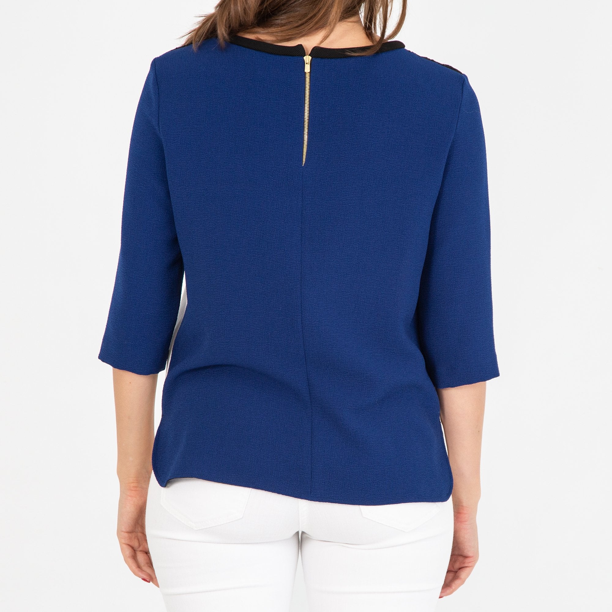 Axara Paris Lace Trim Colour Block Blouse Blue/Cream