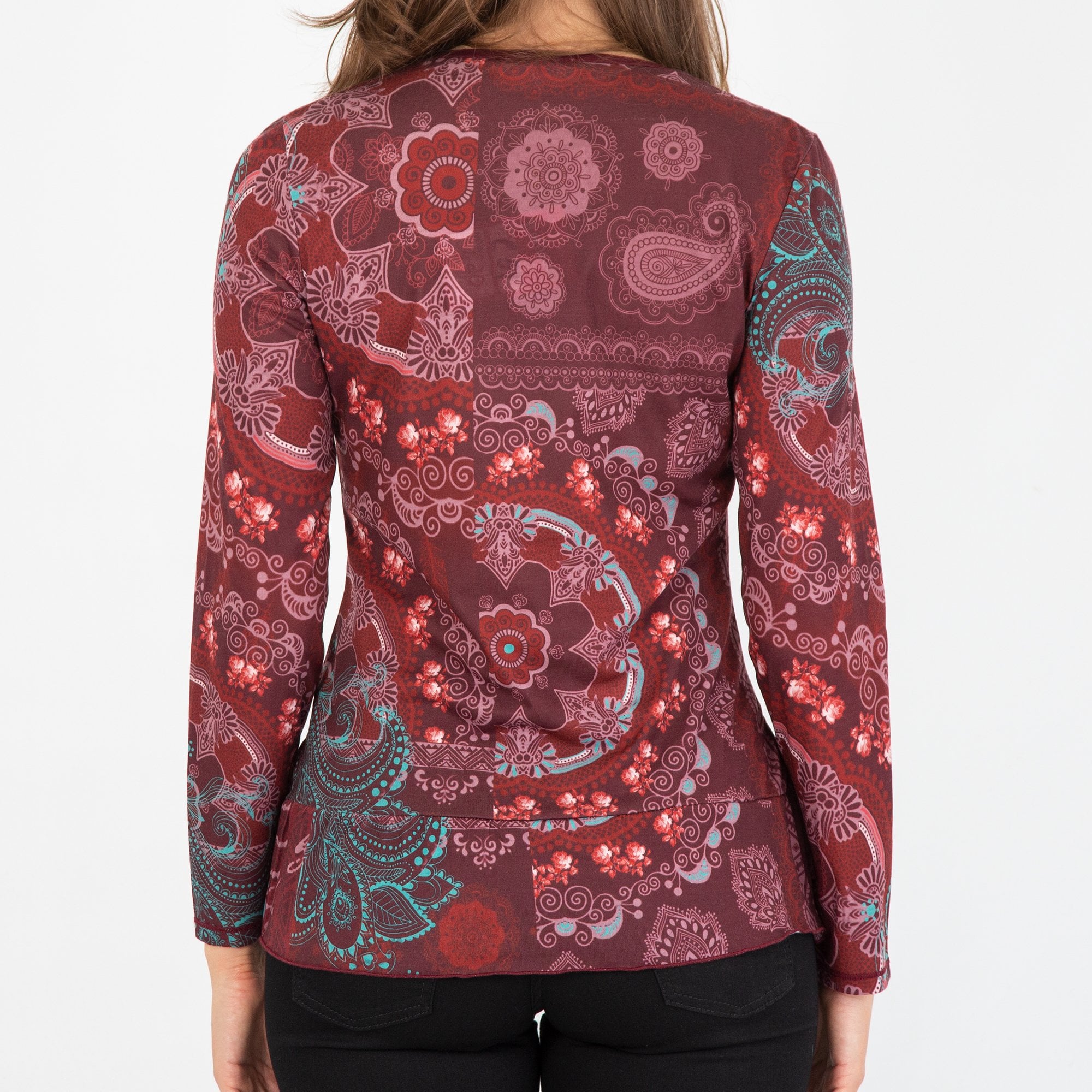 Kalisson Long Sleeve Button Front Top With Frill Detail Red