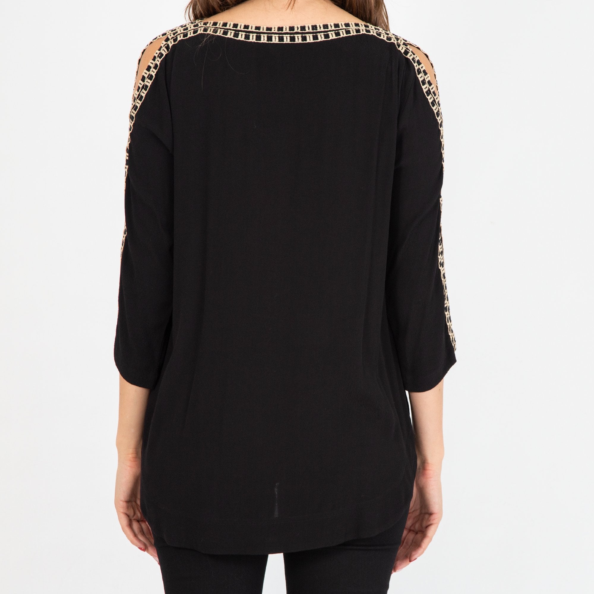 Riani Embroidered Cut Out Arm Detail Blouse Black