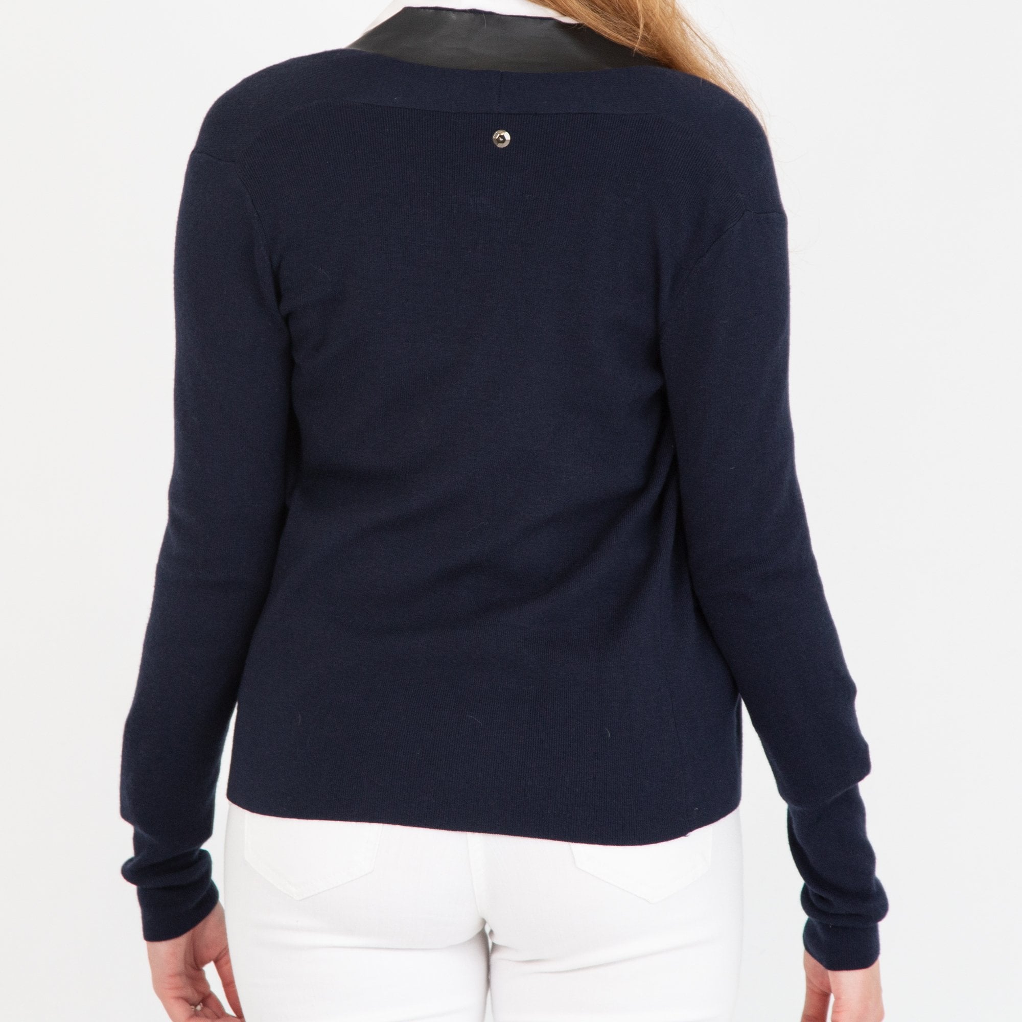 Pinko Smart Cardigan With Leather Edge Navy