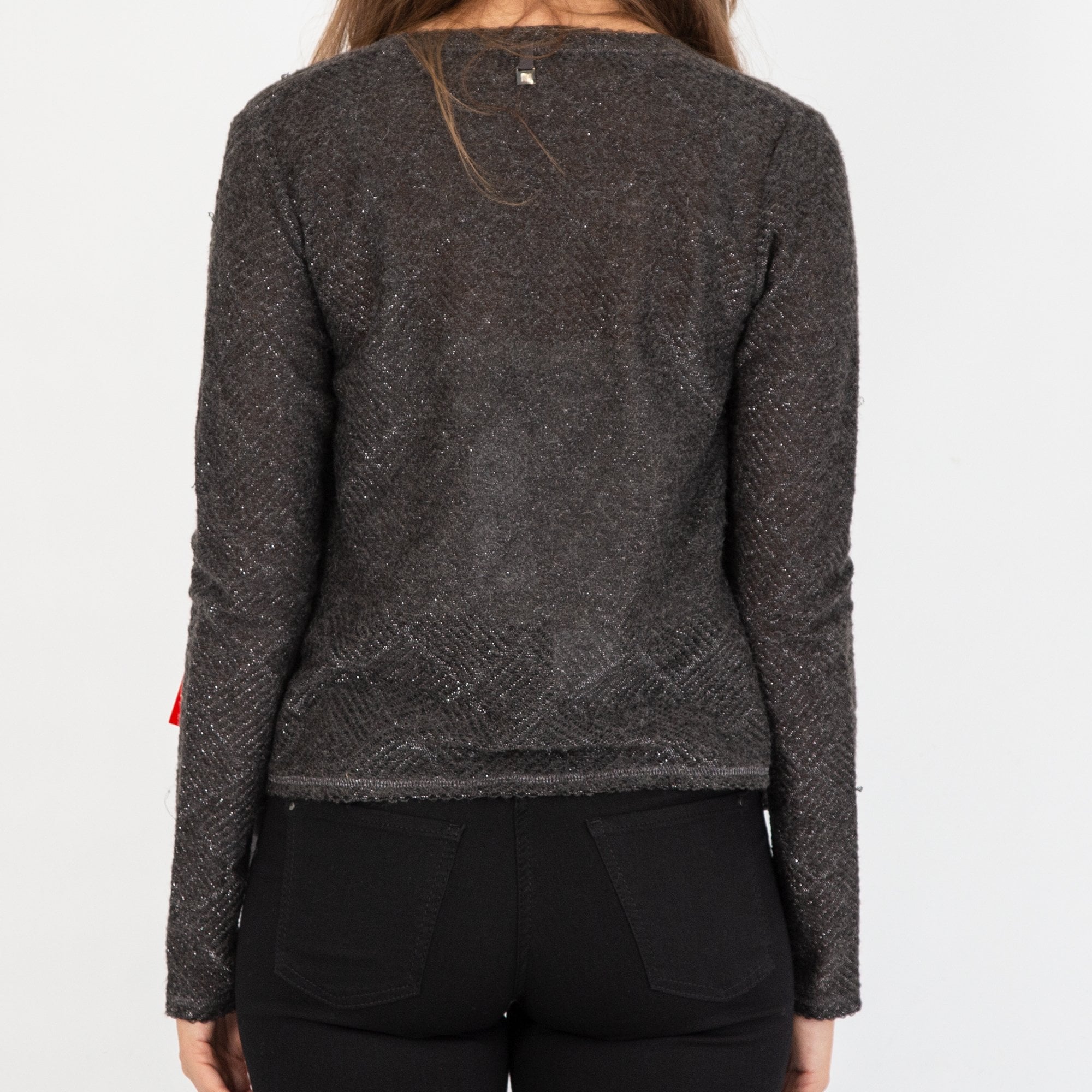 Riani Edge To Edge Lurex Cardigan With Chiffon Trim Charcoal