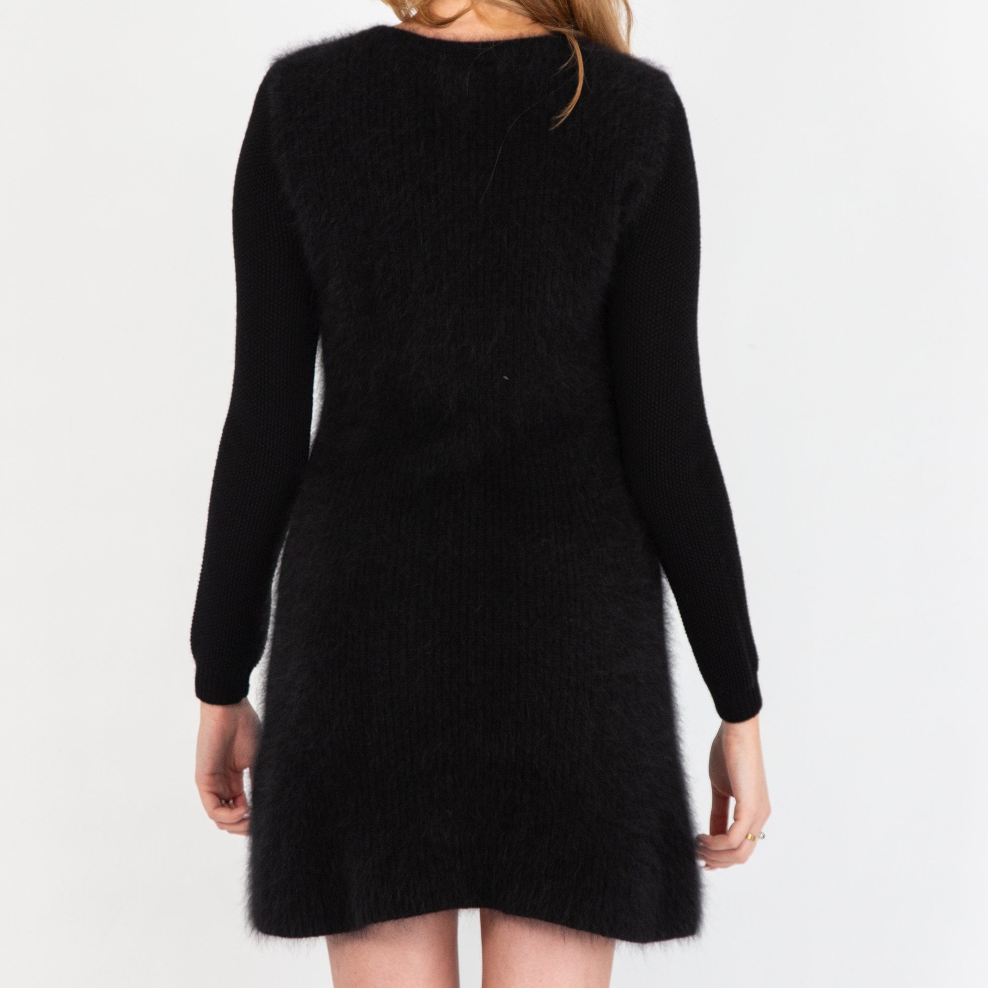 Pinko Knitted Dress With Angora Body And Knitted Sleeves Black