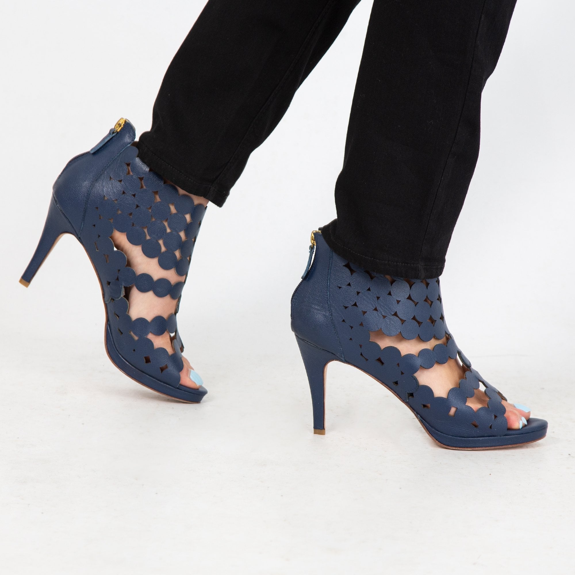 Sargossa Supreme High Heel Sandal With Zip Back And Cushioned Sole Navy