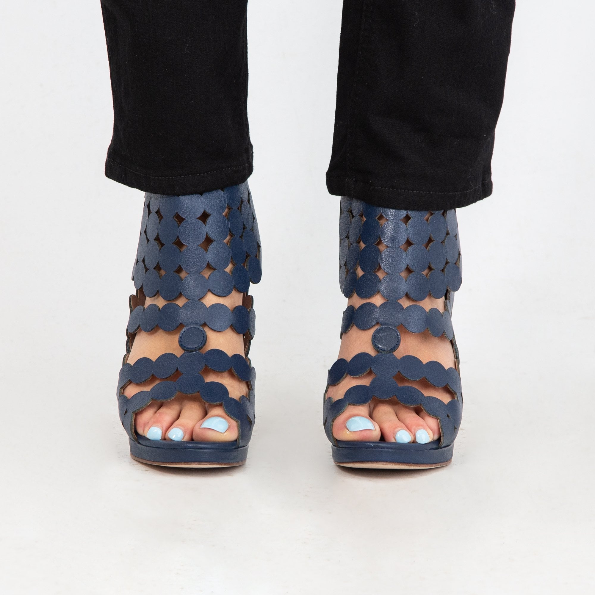 Sargossa Supreme High Heel Sandal With Zip Back And Cushioned Sole Navy