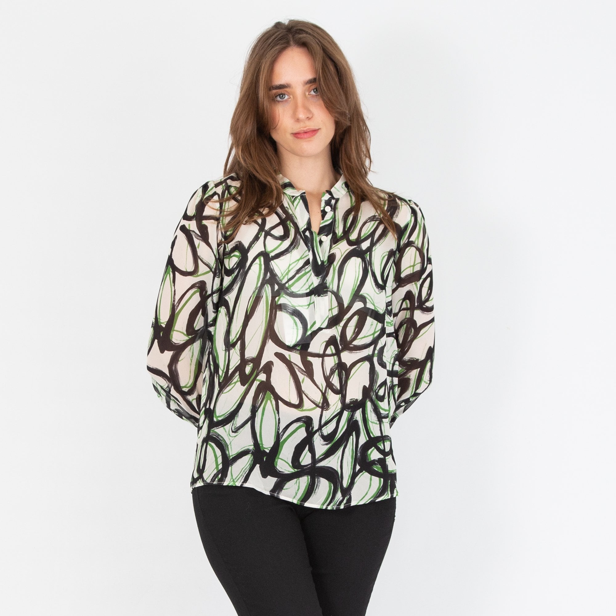 Luisa Cerano Abstract Swirl Print Blouse Ivory/black