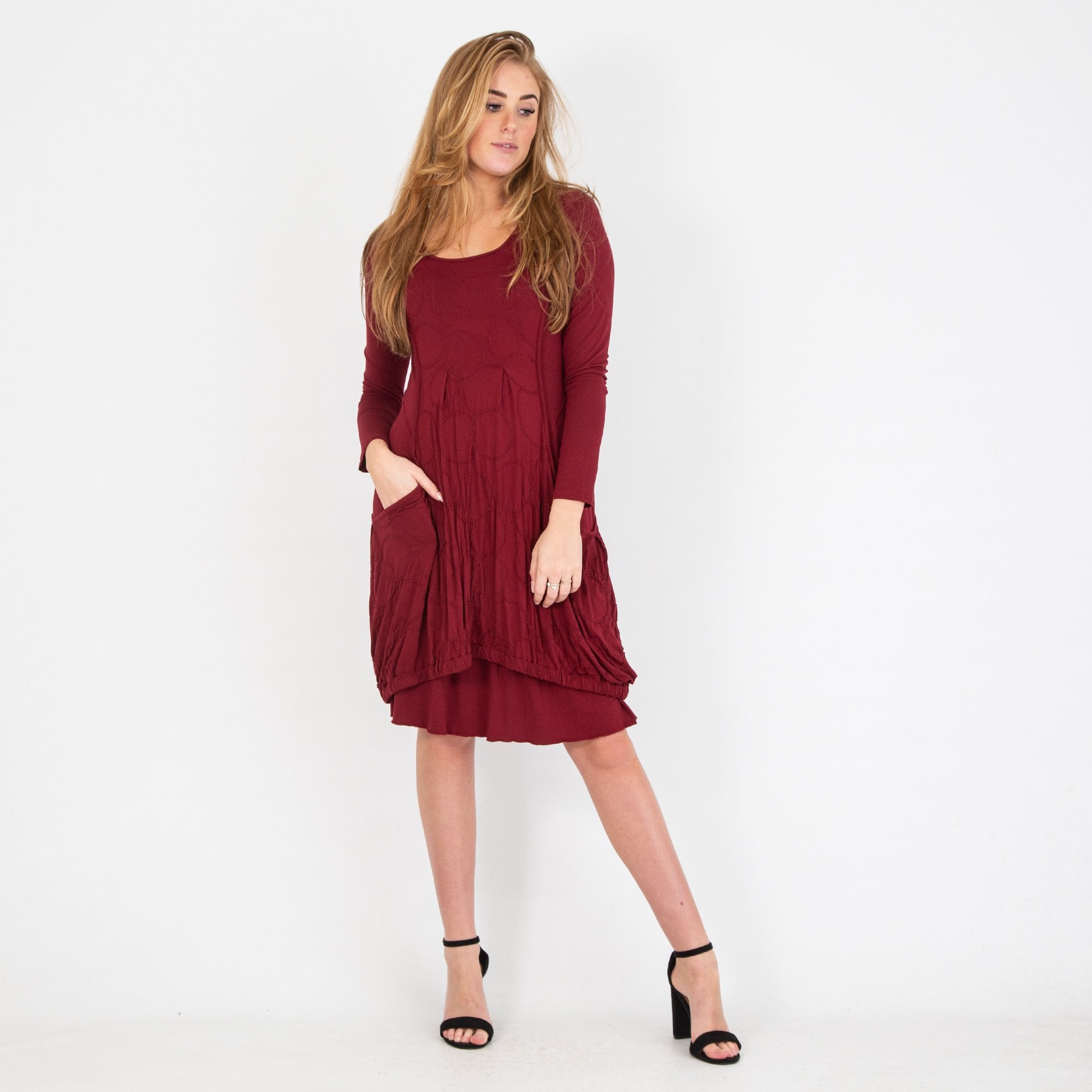 Simclan Scoop Neck Dress With Double Layer Hem Red