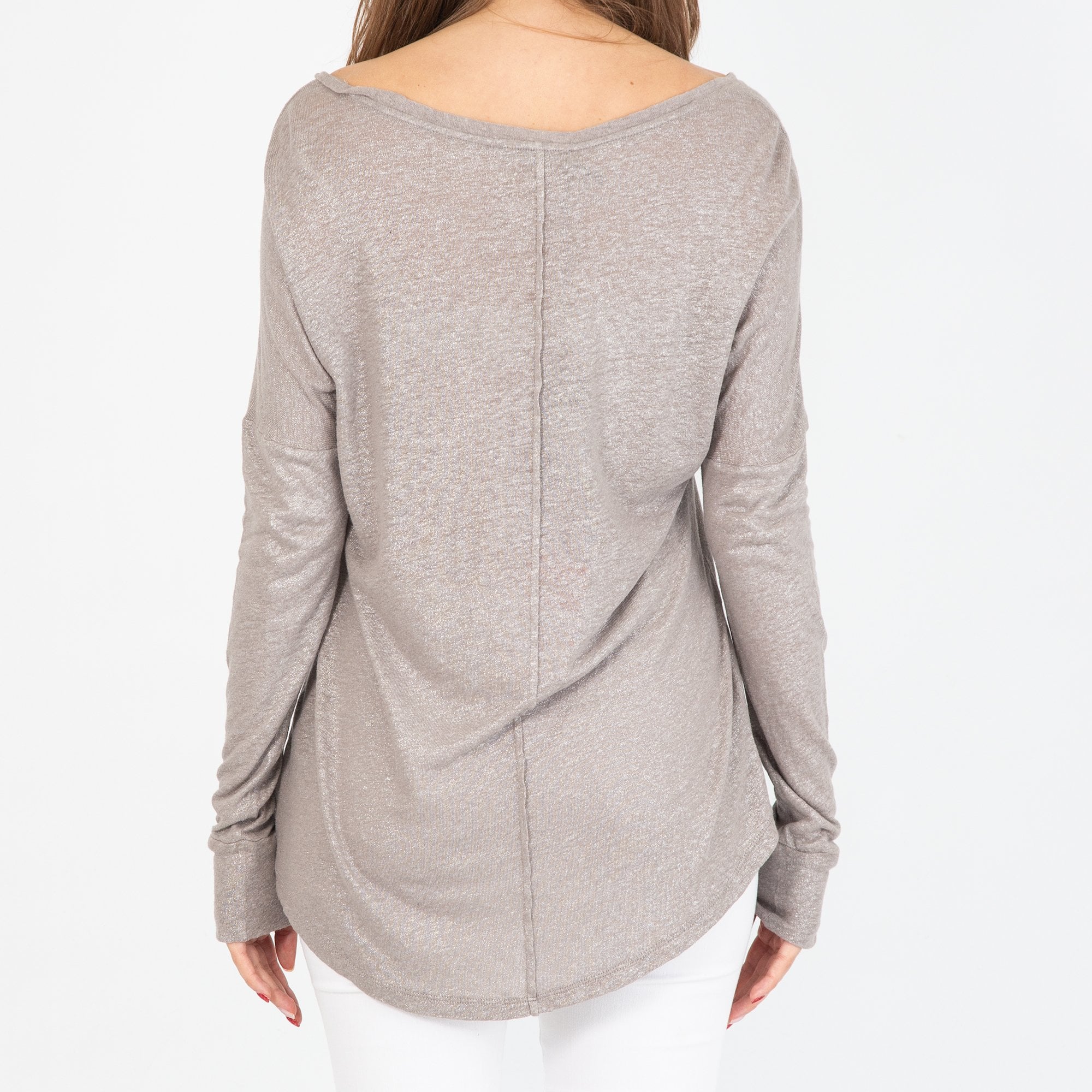 Margittes Metallic Long Sleeve Top Grey