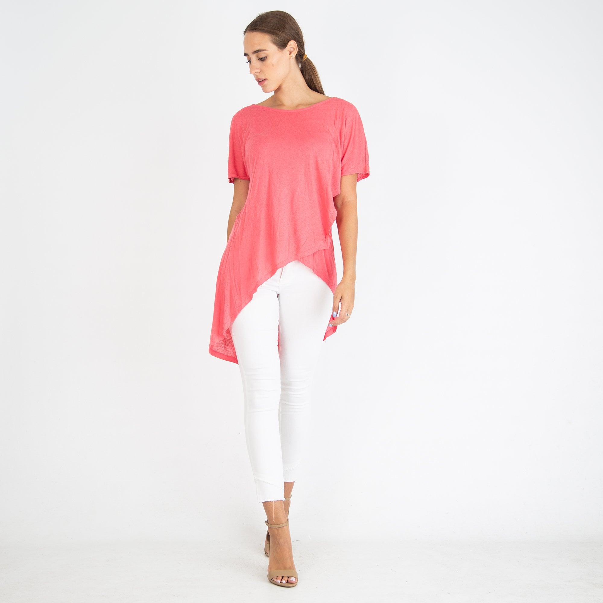 Twisted Muse Dip Back Jersey Top Fuchsia