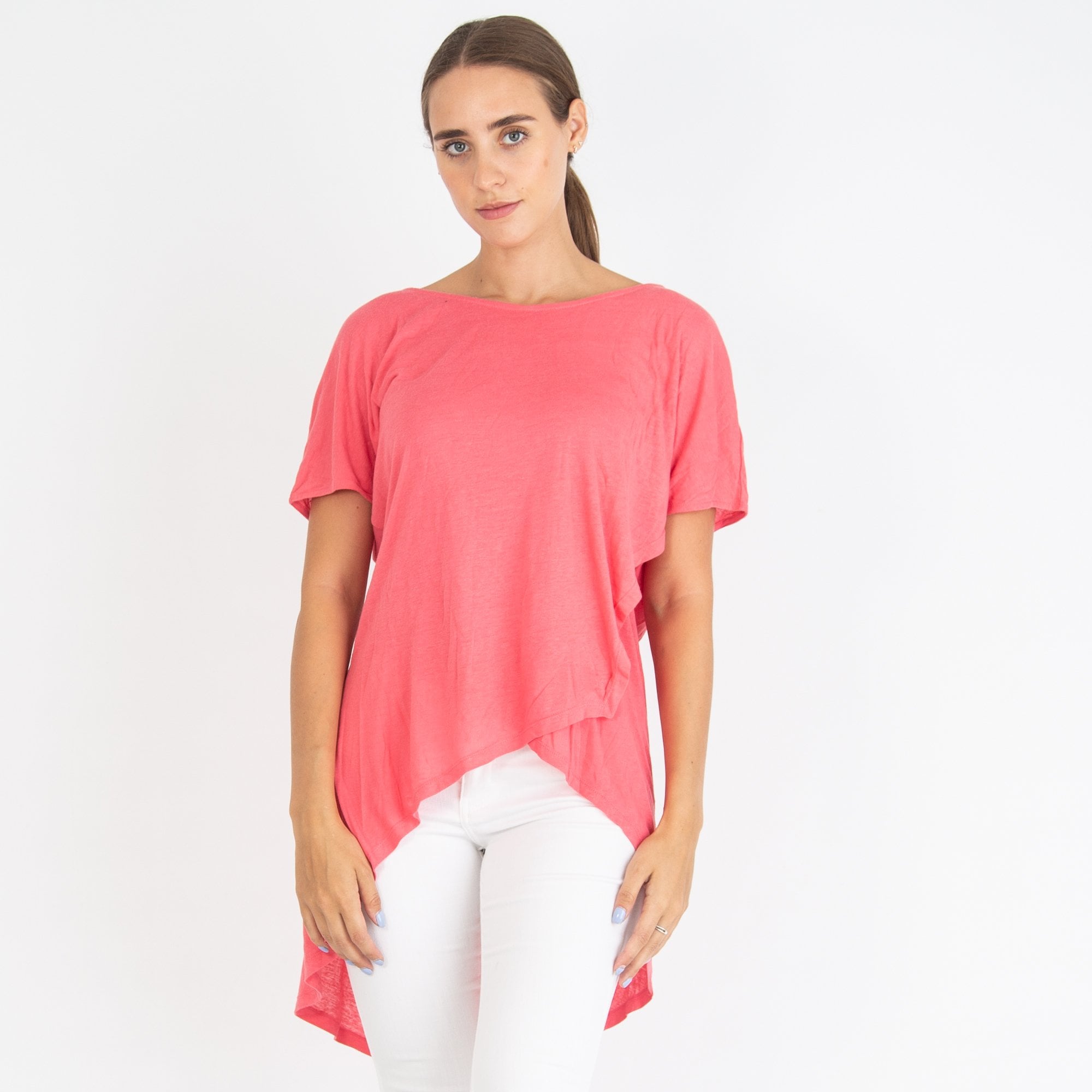 Twisted Muse Dip Back Jersey Top Fuchsia