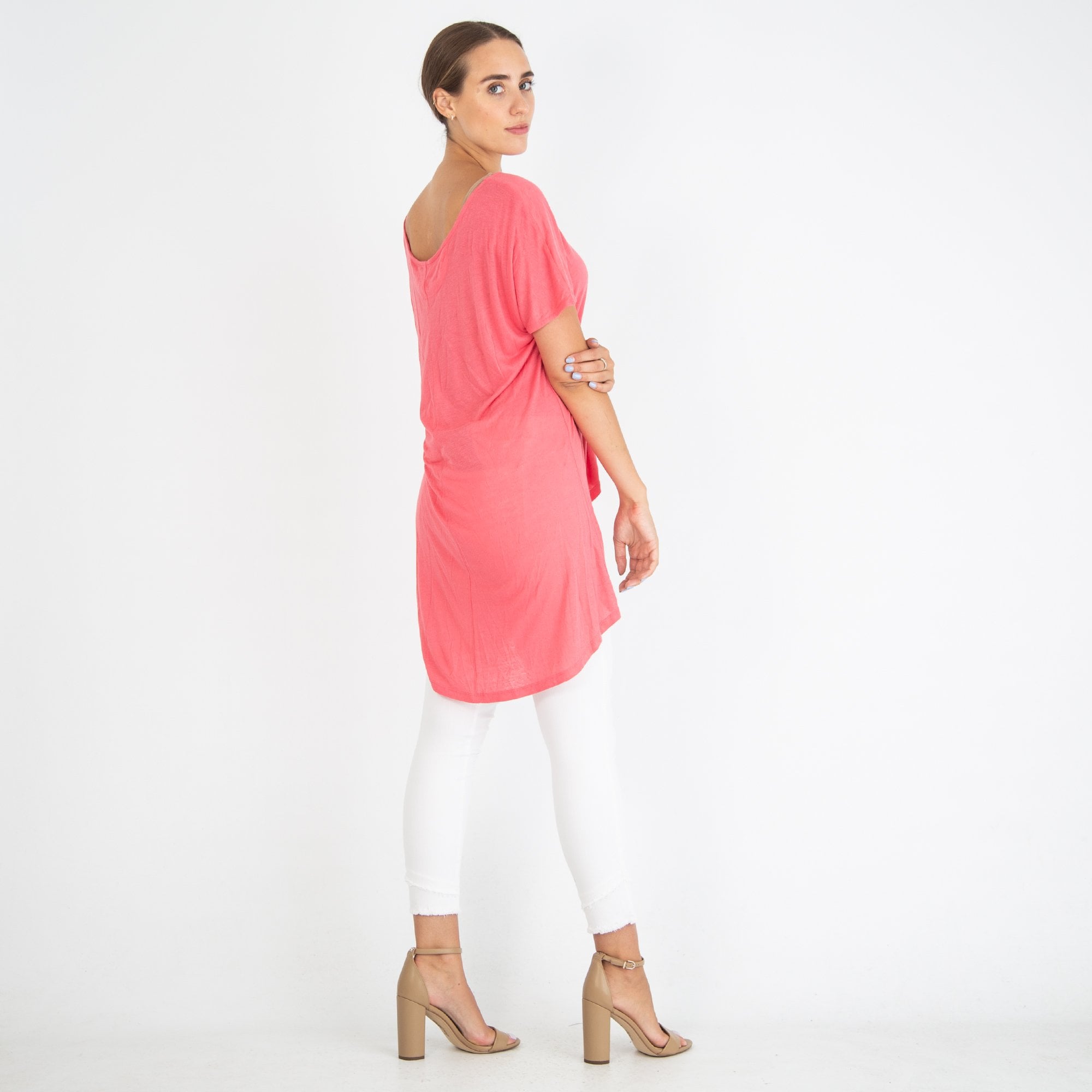 Twisted Muse Dip Back Jersey Top Fuchsia
