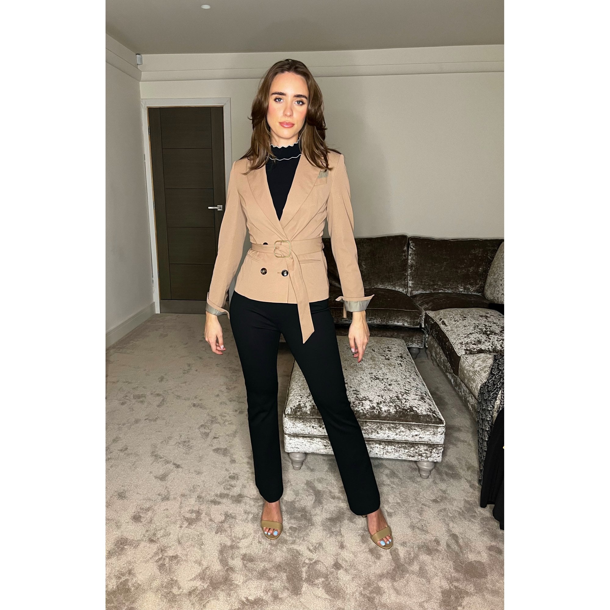 Marc Cain Tie Sleeve Belted Jacket Camel