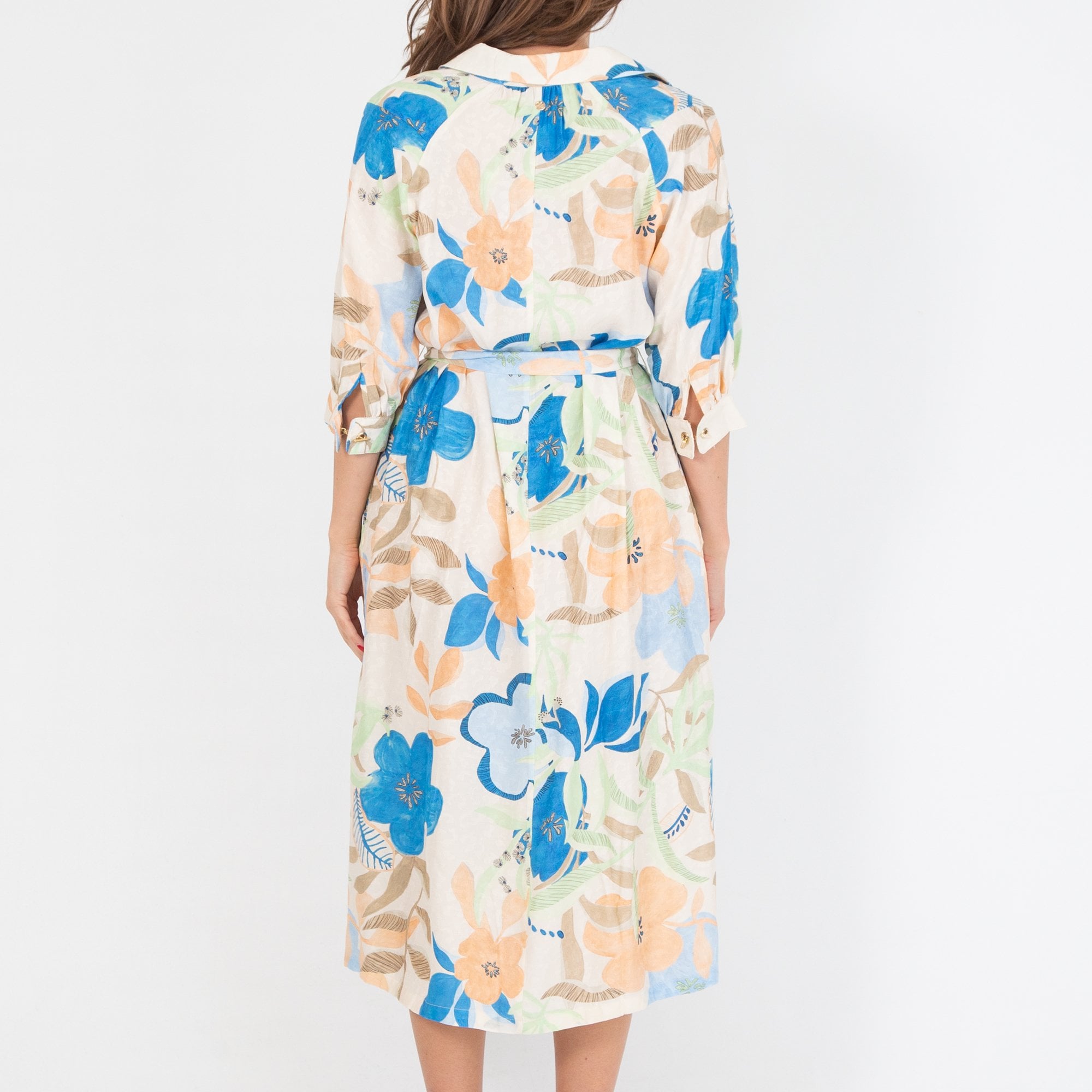 Mos Mosh Rylee Botanic Blown Floral Print Belted Shirt Dress Ecru Multi