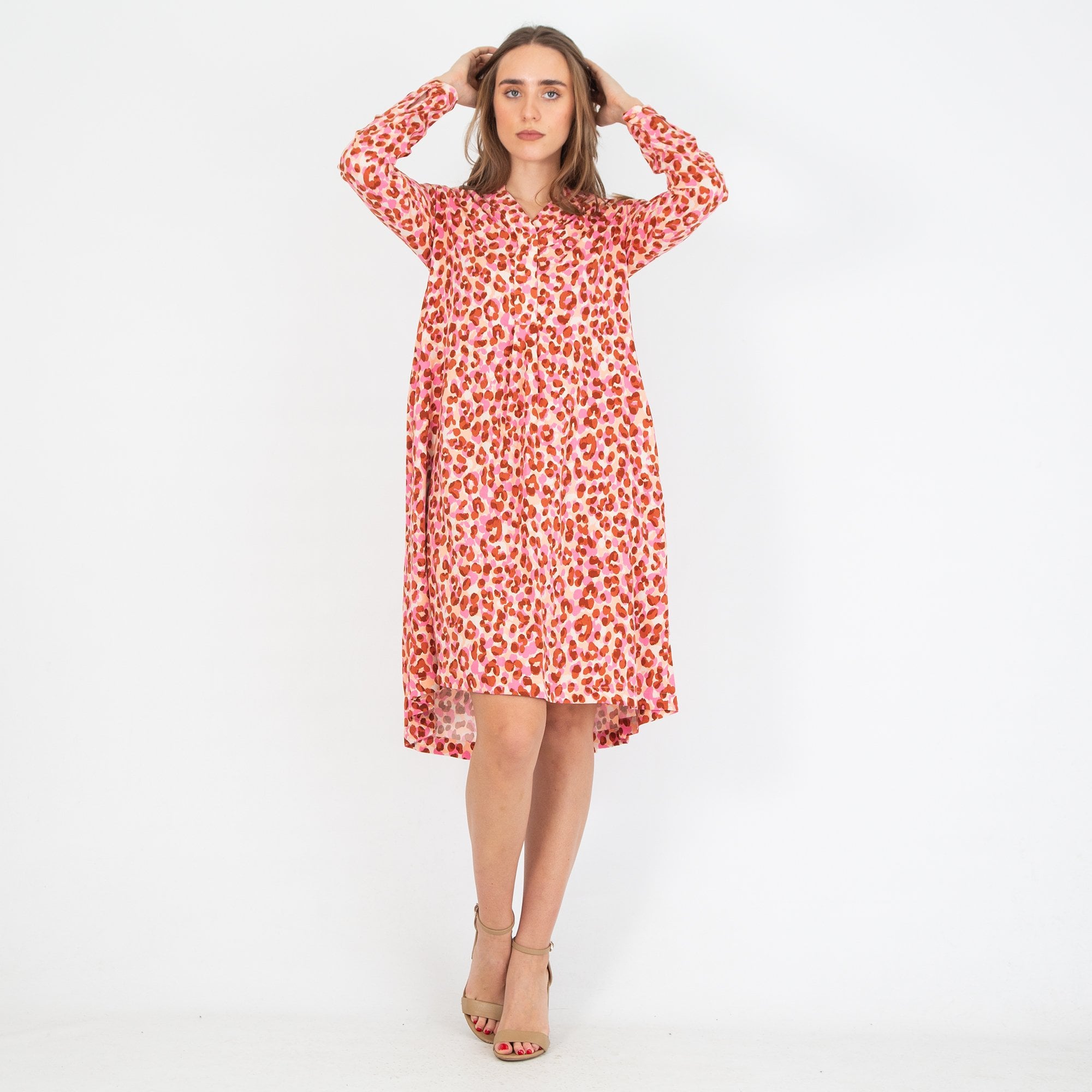 Milano Italy Petal Print Pleat Back Midi Dress Multi/Pink