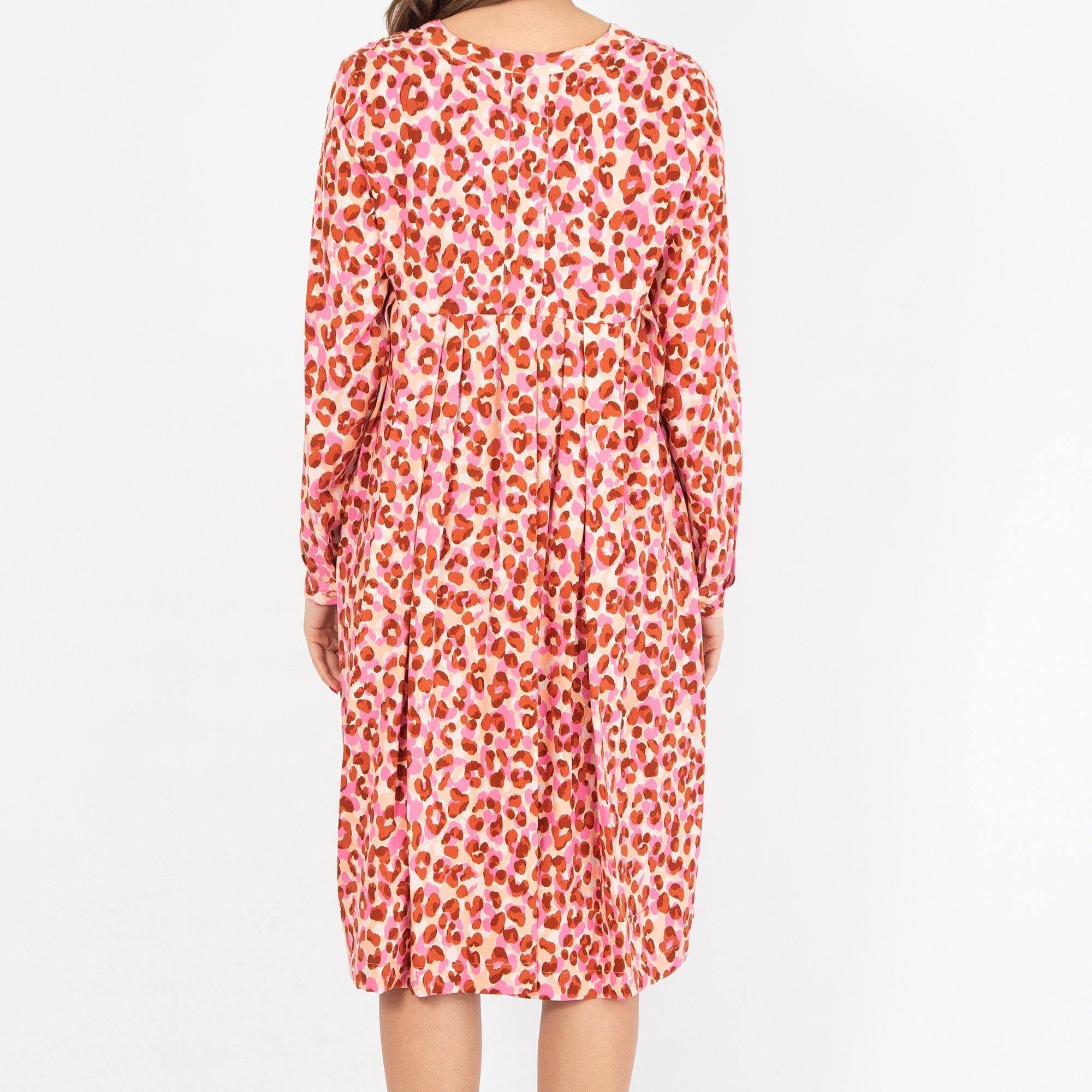 Milano Italy Petal Print Pleat Back Midi Dress Multi/Pink