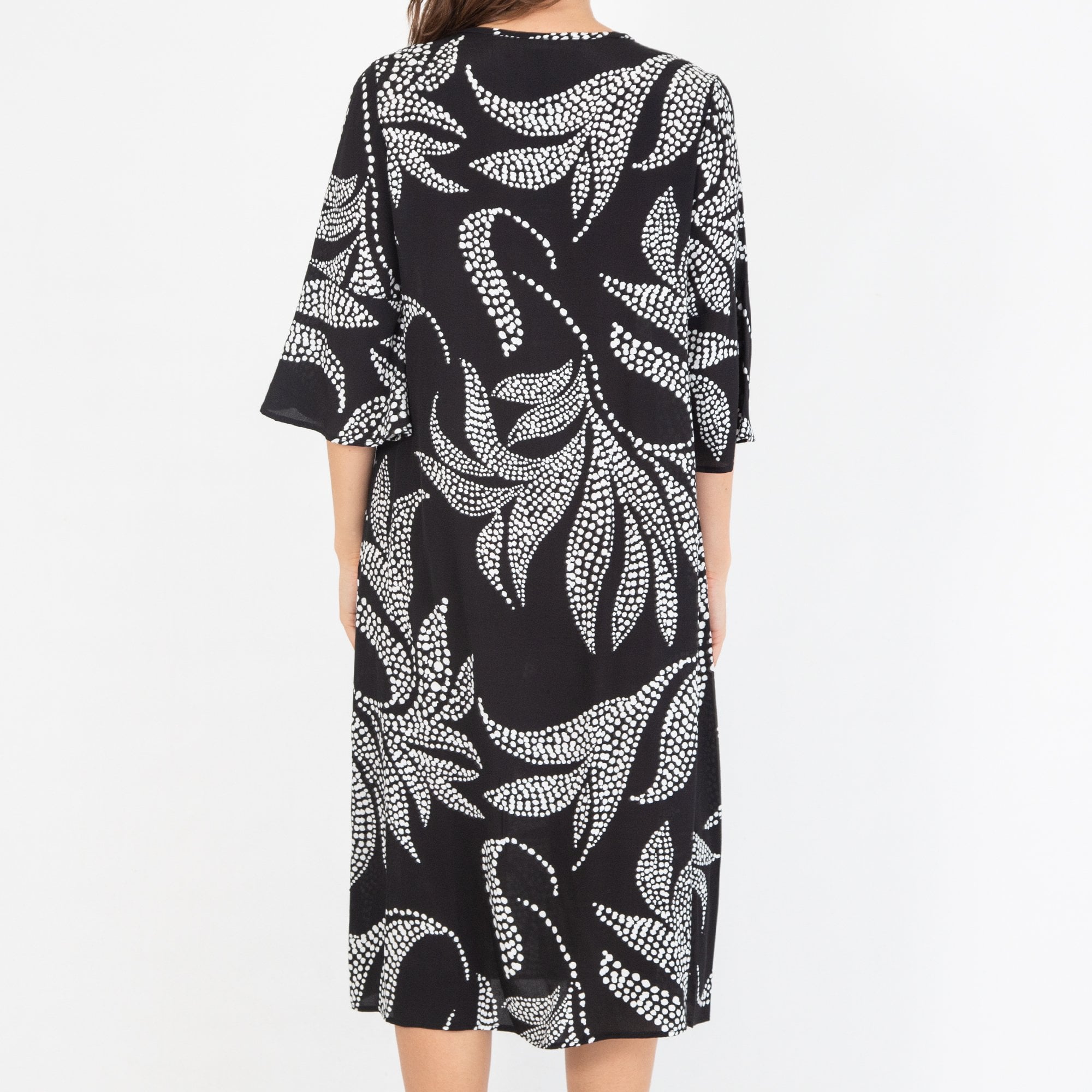 Doris Streich Floral Spot Print V Neck Dress Black/white